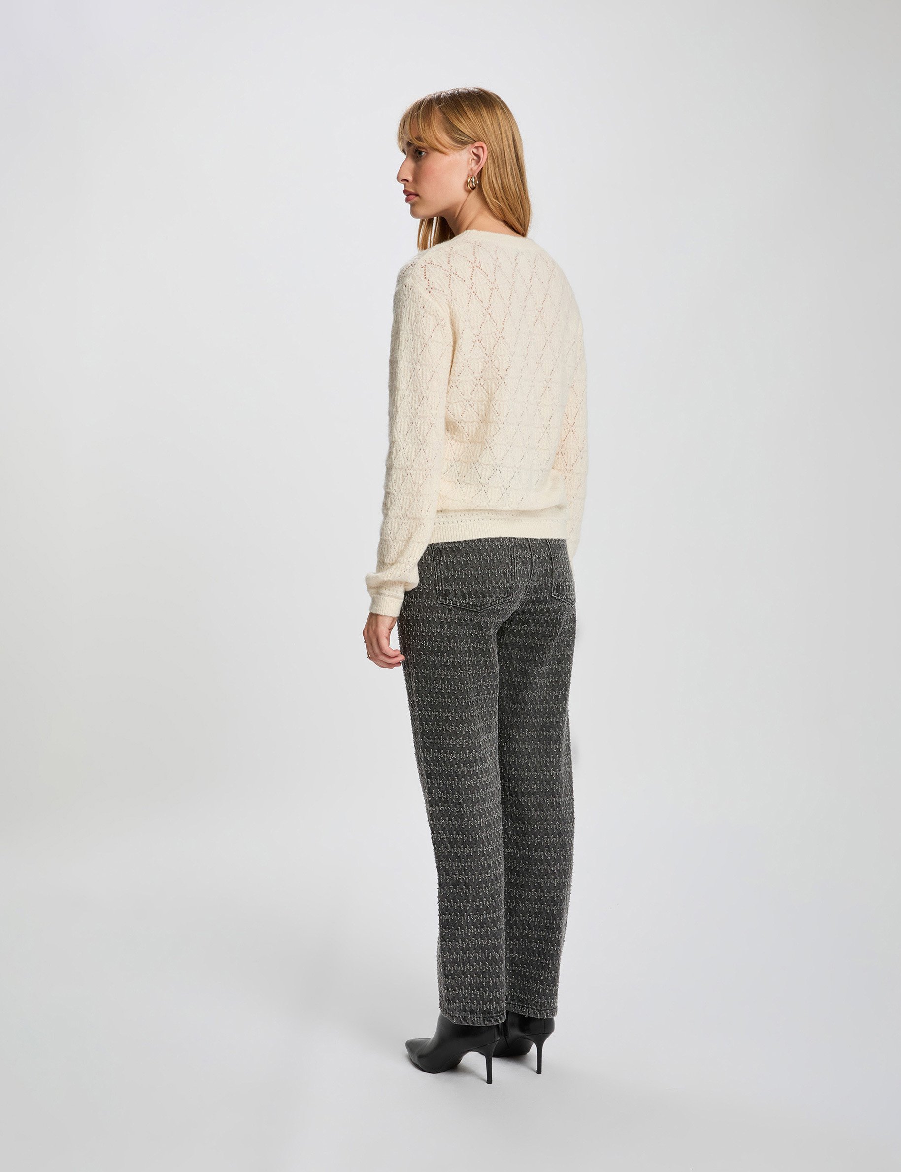 Pull col rond fantaisie ivoire femme