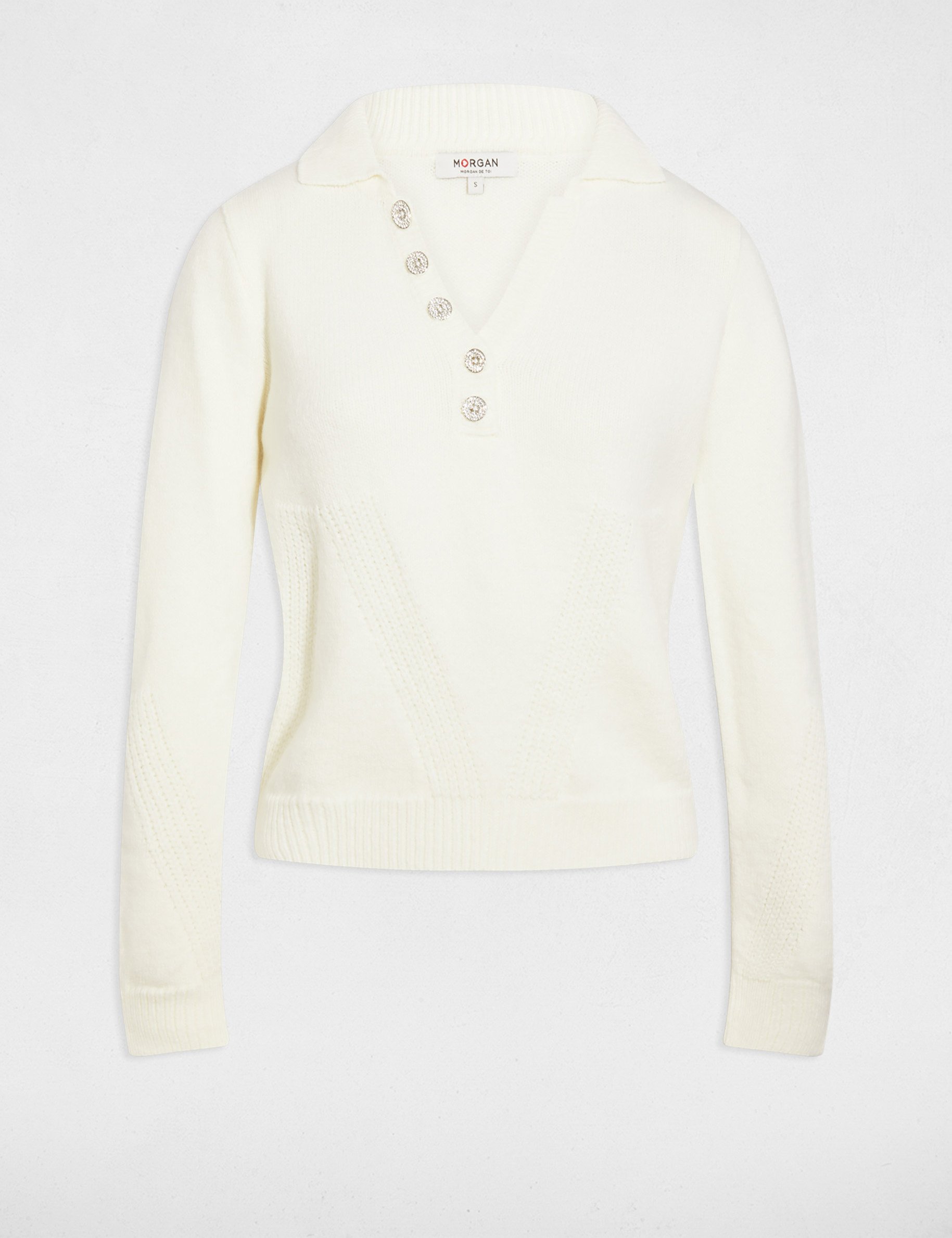 Pull col revers blanc femme