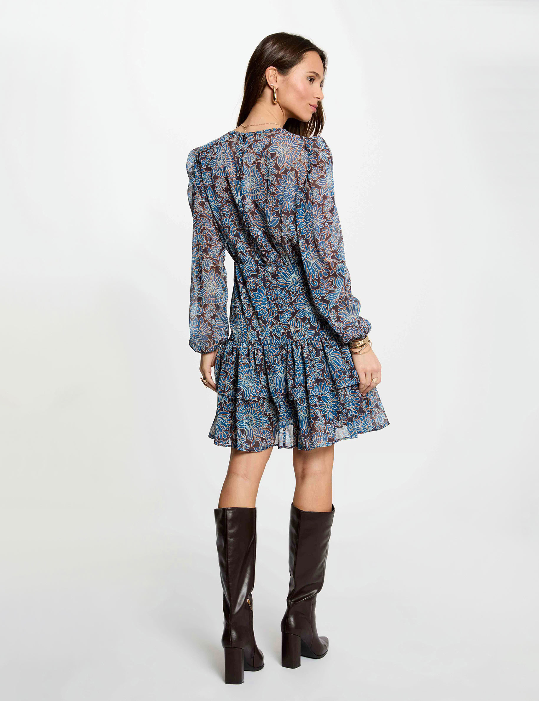 Korte aansluitende jurk met V-hals meerkleurig vrouw