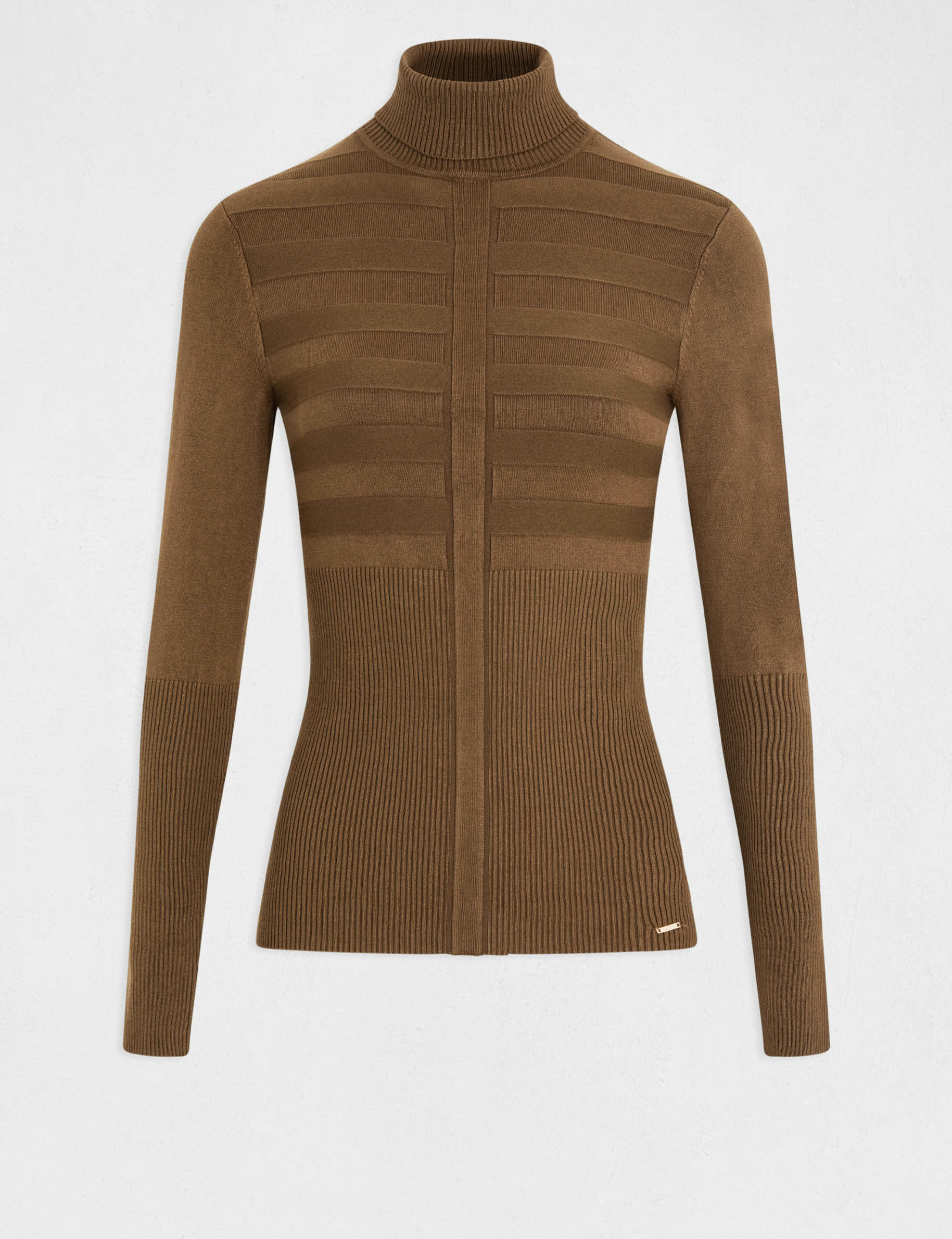 Pull col roul&eacute; ajust&eacute; vert fonc&eacute; femme