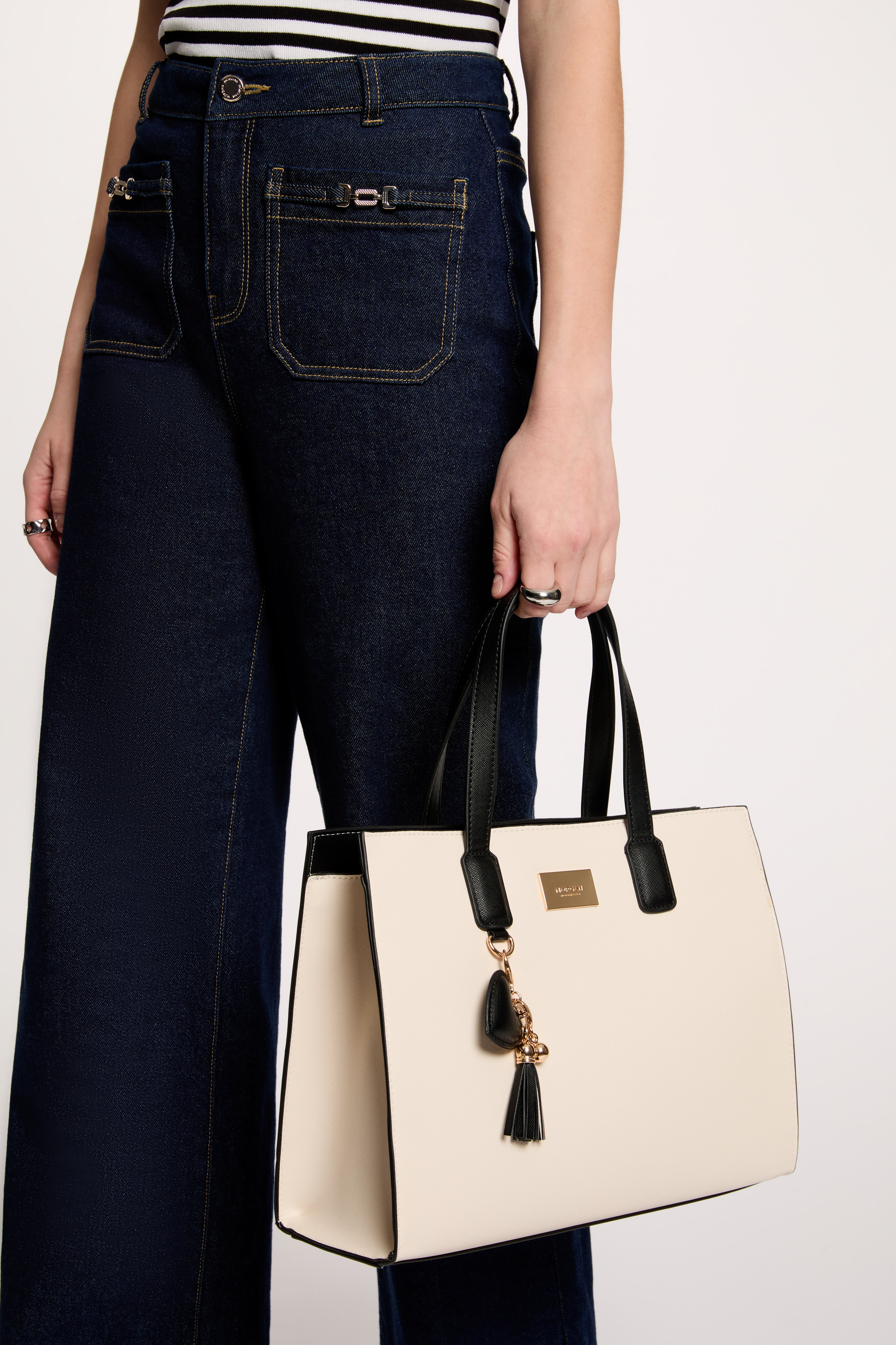 Sac cabas similicuir ivoire femme