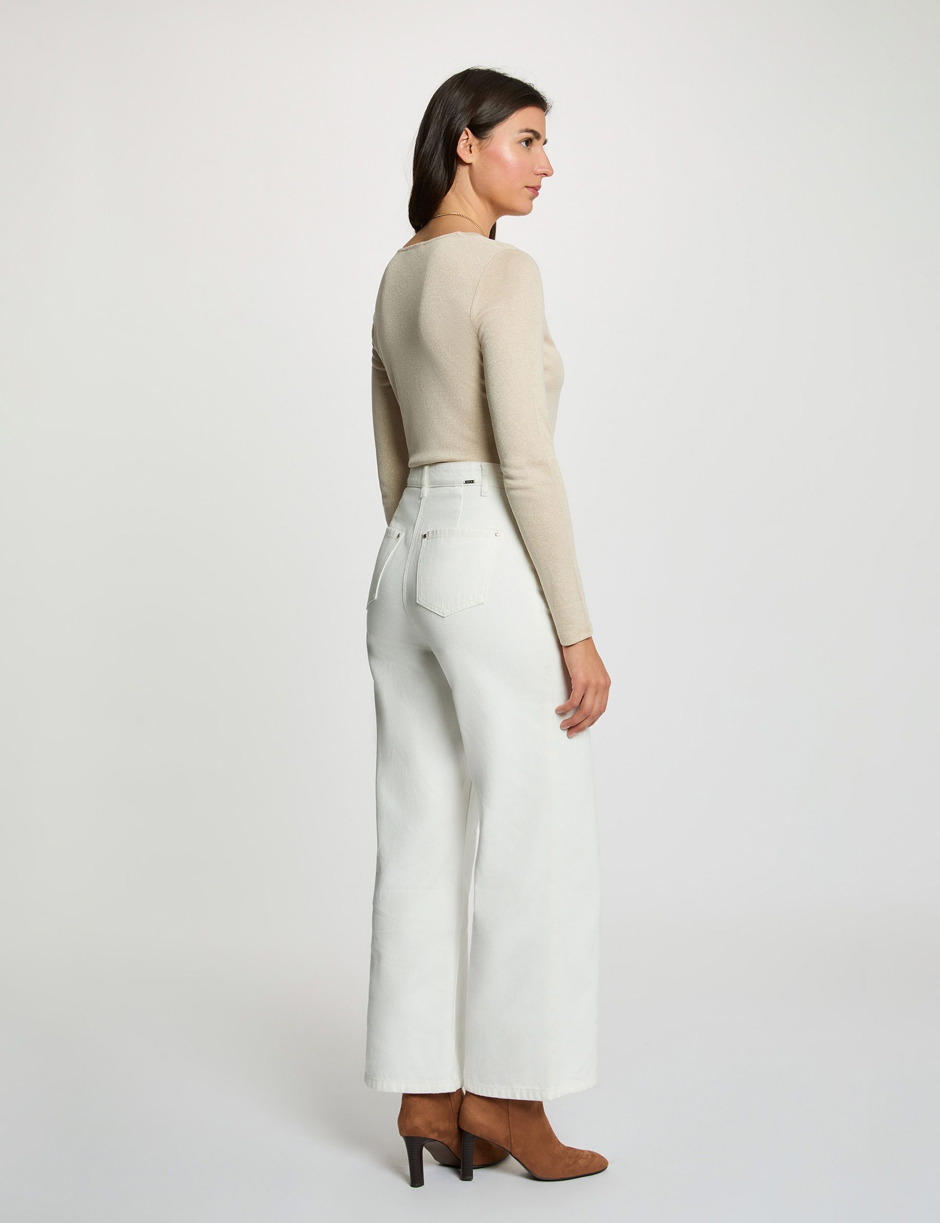 Getailleerd V-hals T-shirt ivoor vrouw