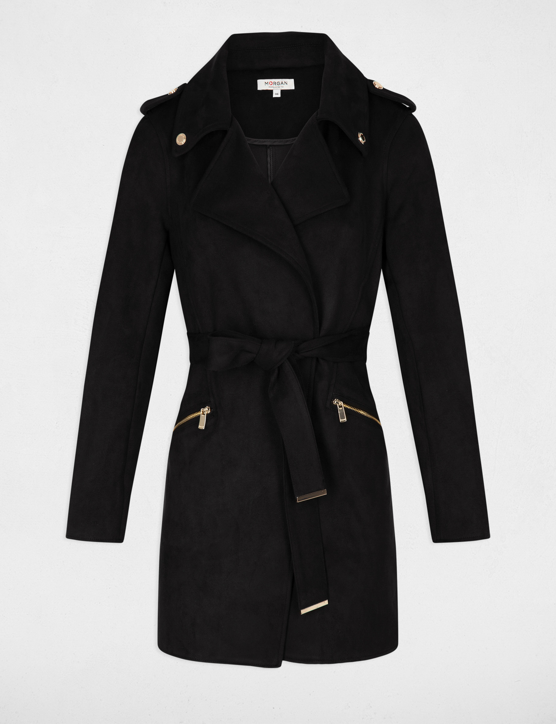 suede lange jas met riem zwart vrouw Suède lange jas met riem zwart vrouw
