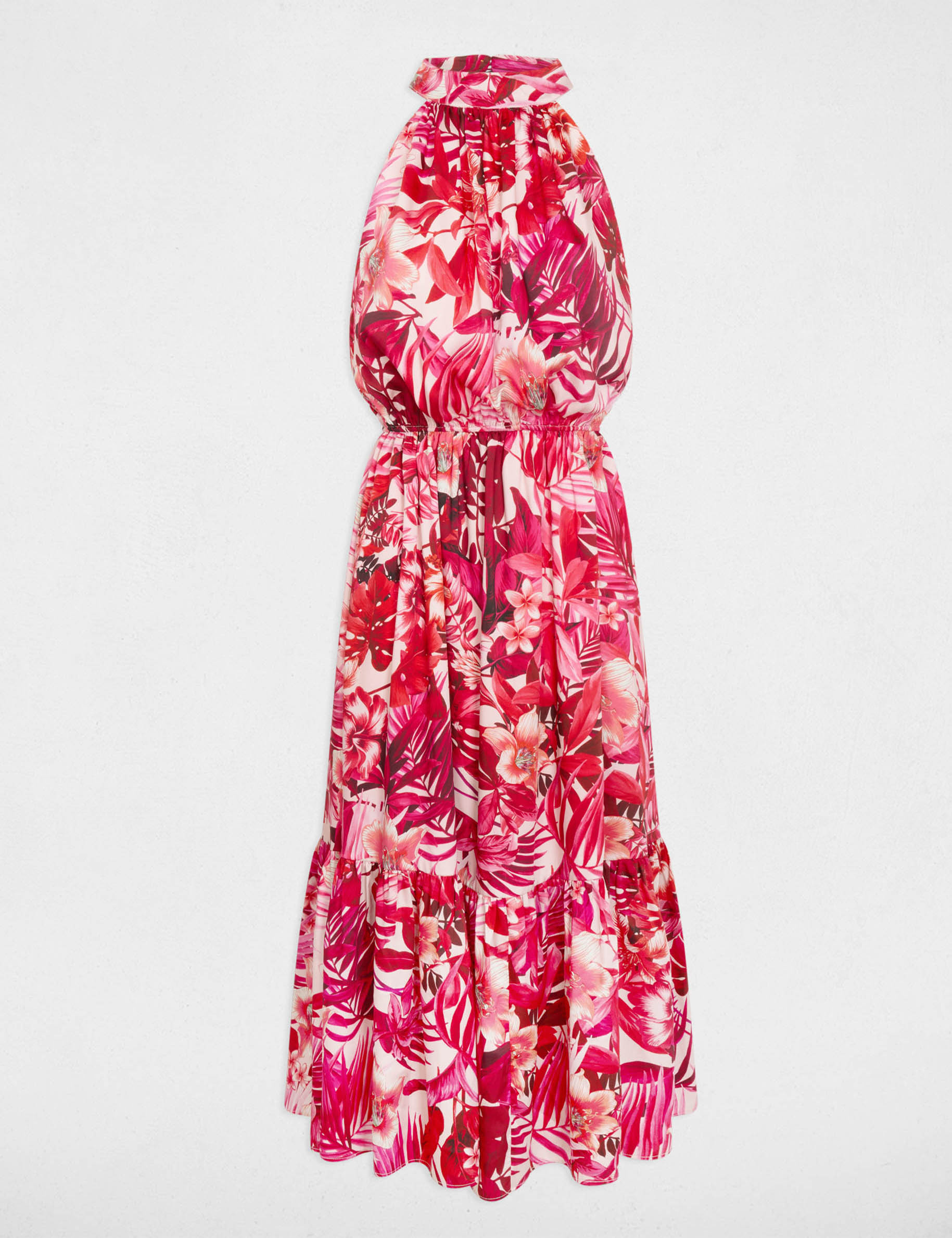 Robe satin&eacute;e col montant multicolore femme