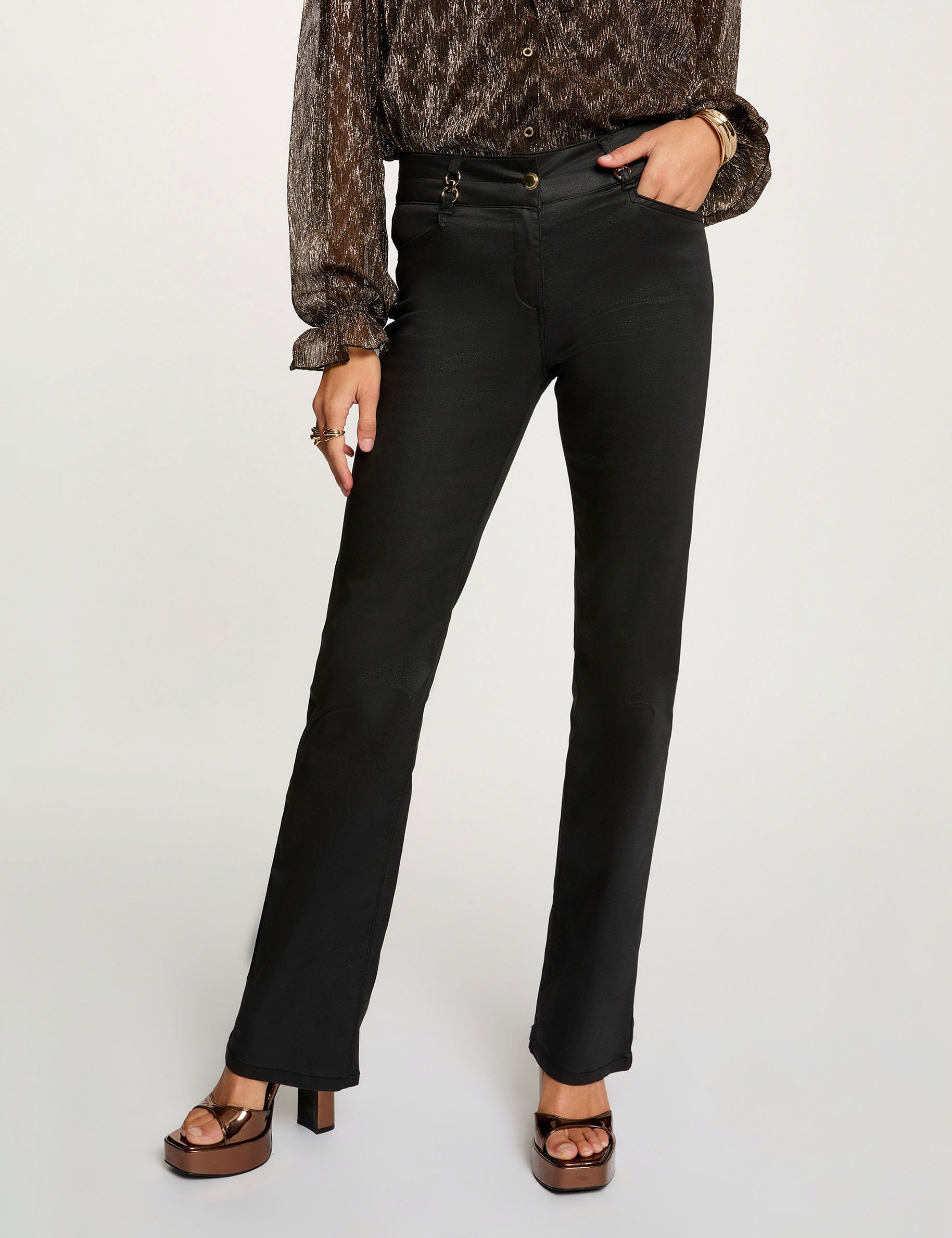 Bootcut broek met coating zwart vrouw
