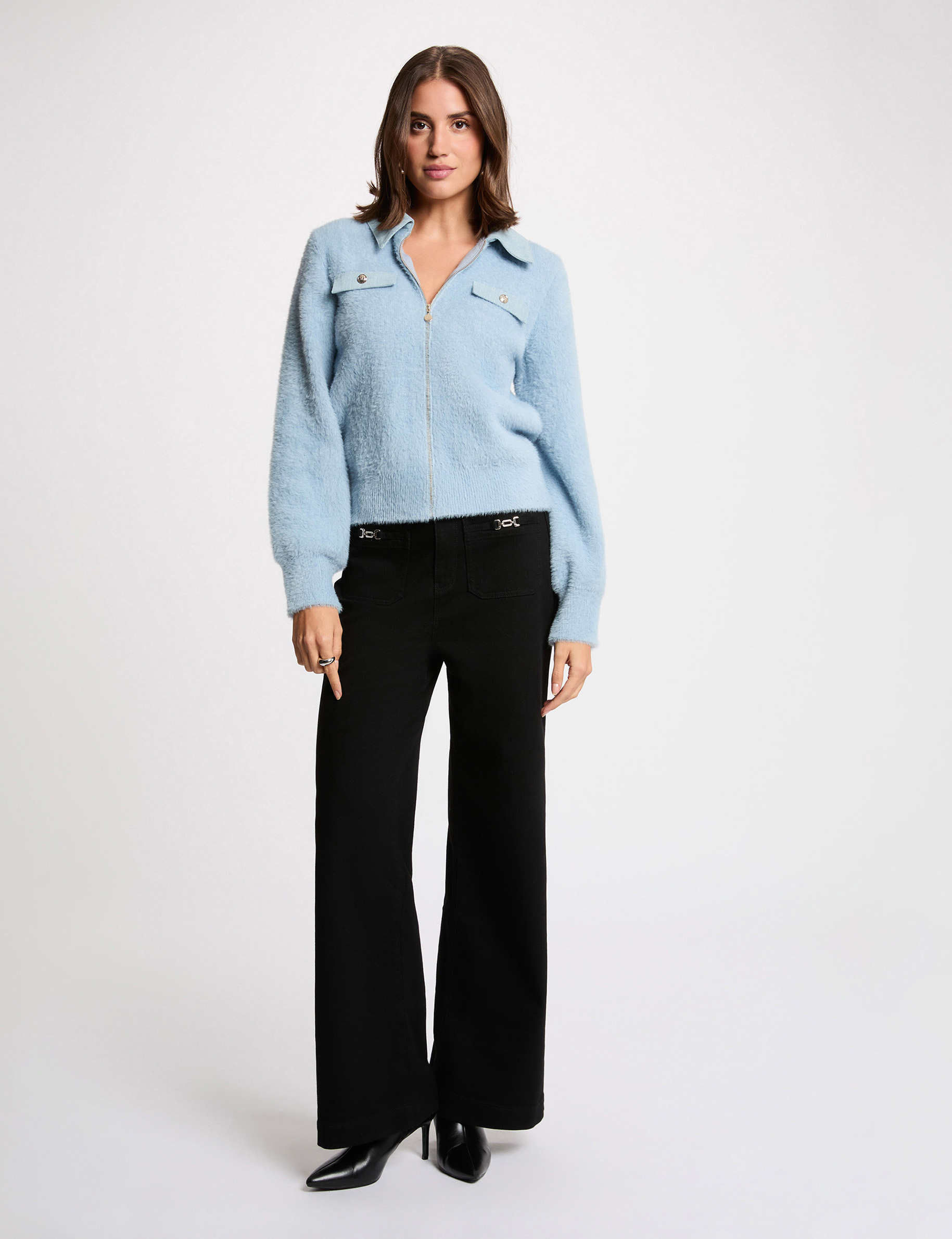 Veste col &agrave; revers bleu ciel femme