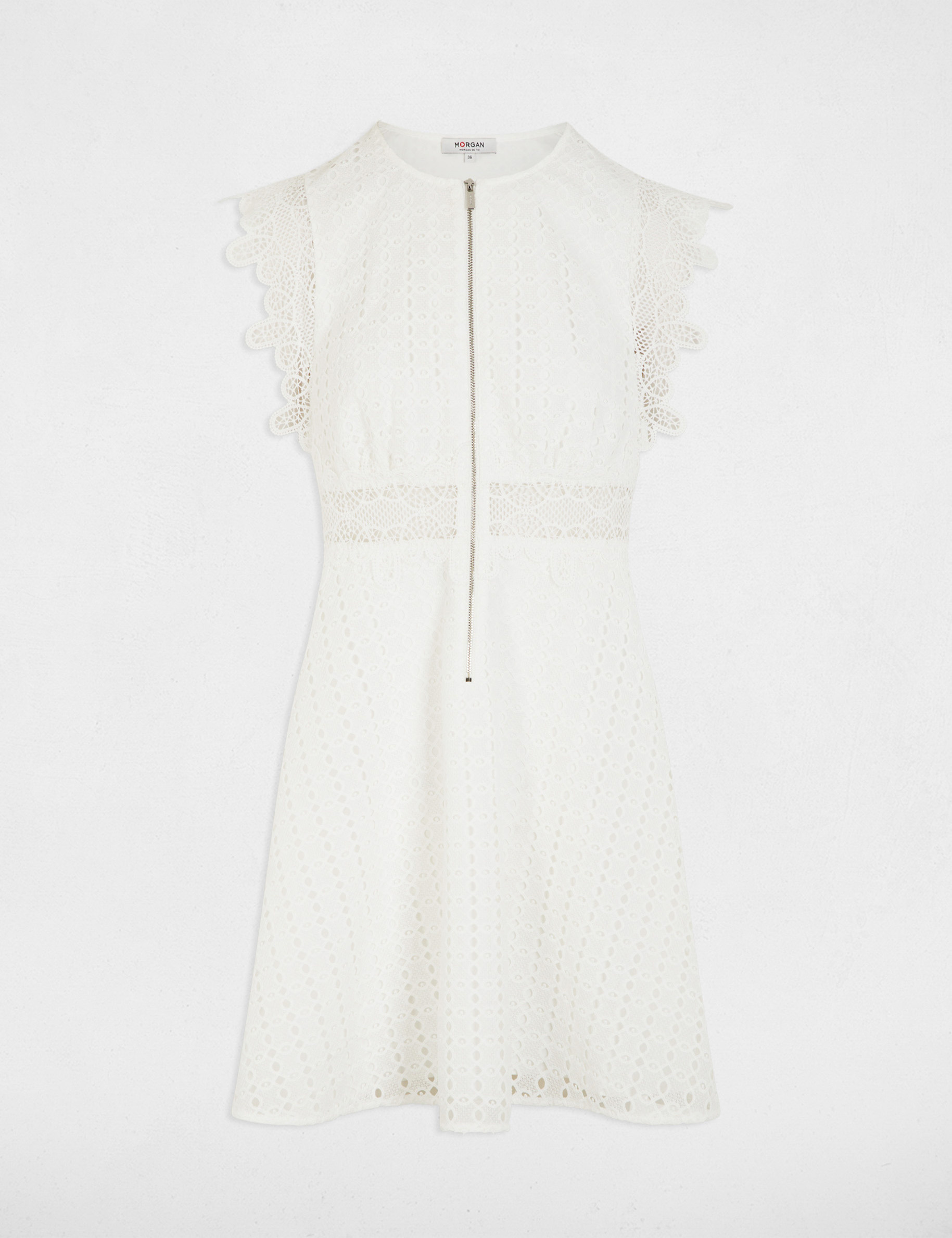 Robe courte &eacute;vas&eacute;e dentelle blanc femme