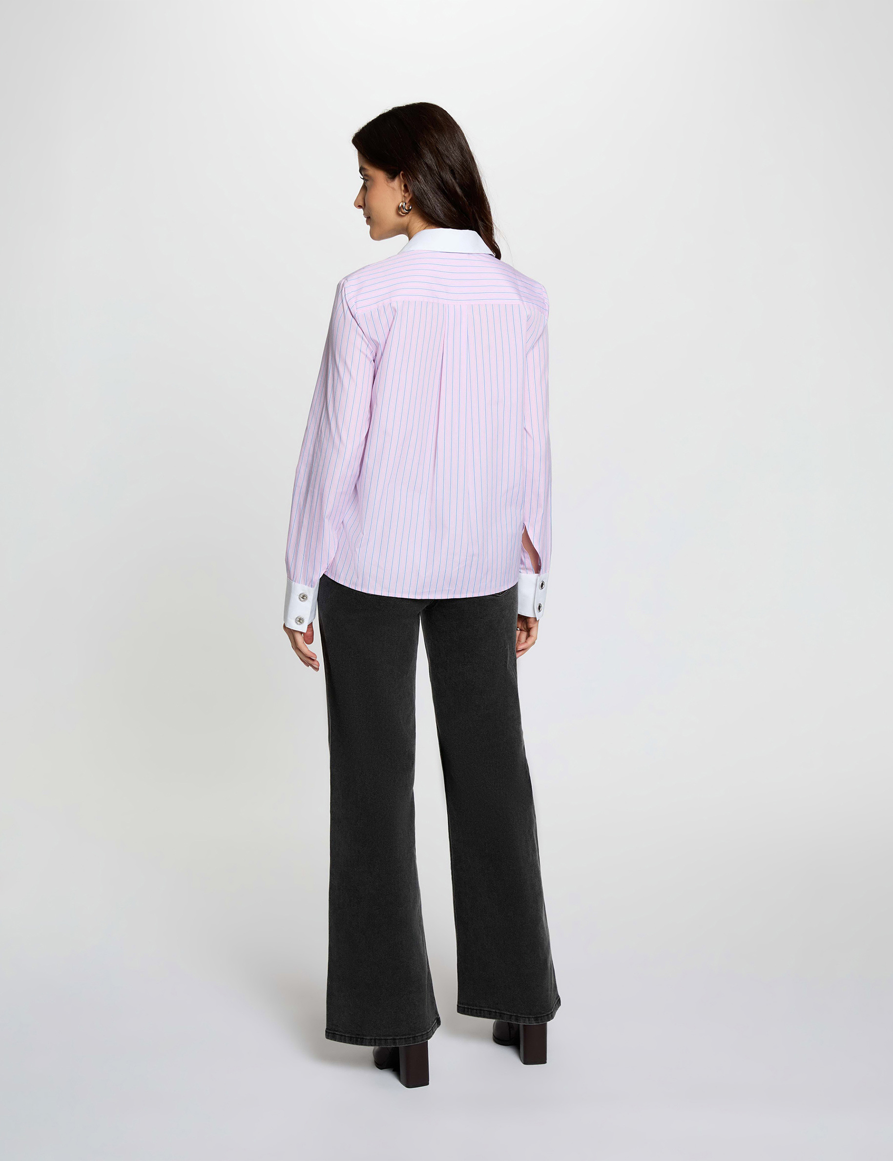 Chemise manches longues ray&eacute;e rose femme
