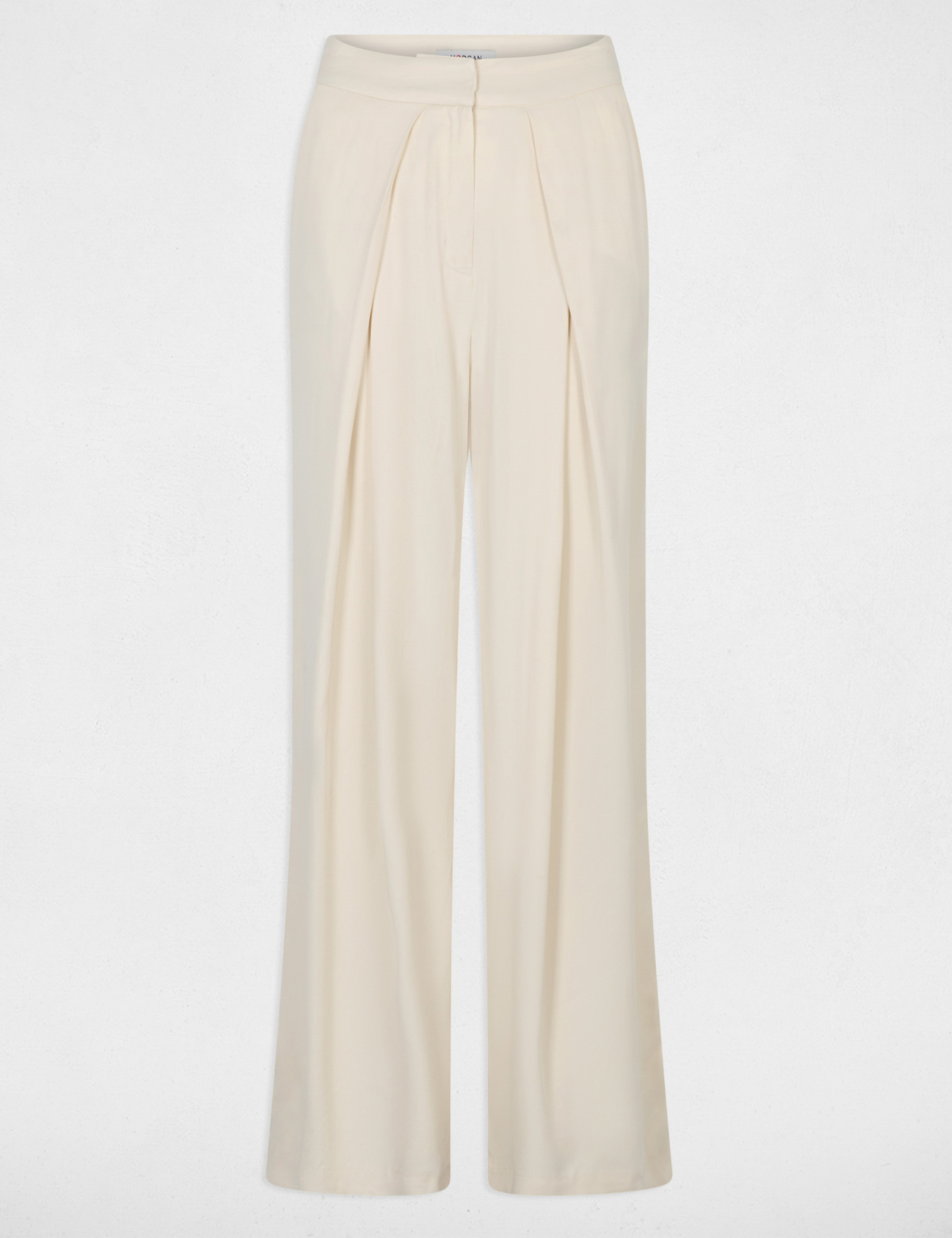 Pantalon fluide taille haute ivoire femme