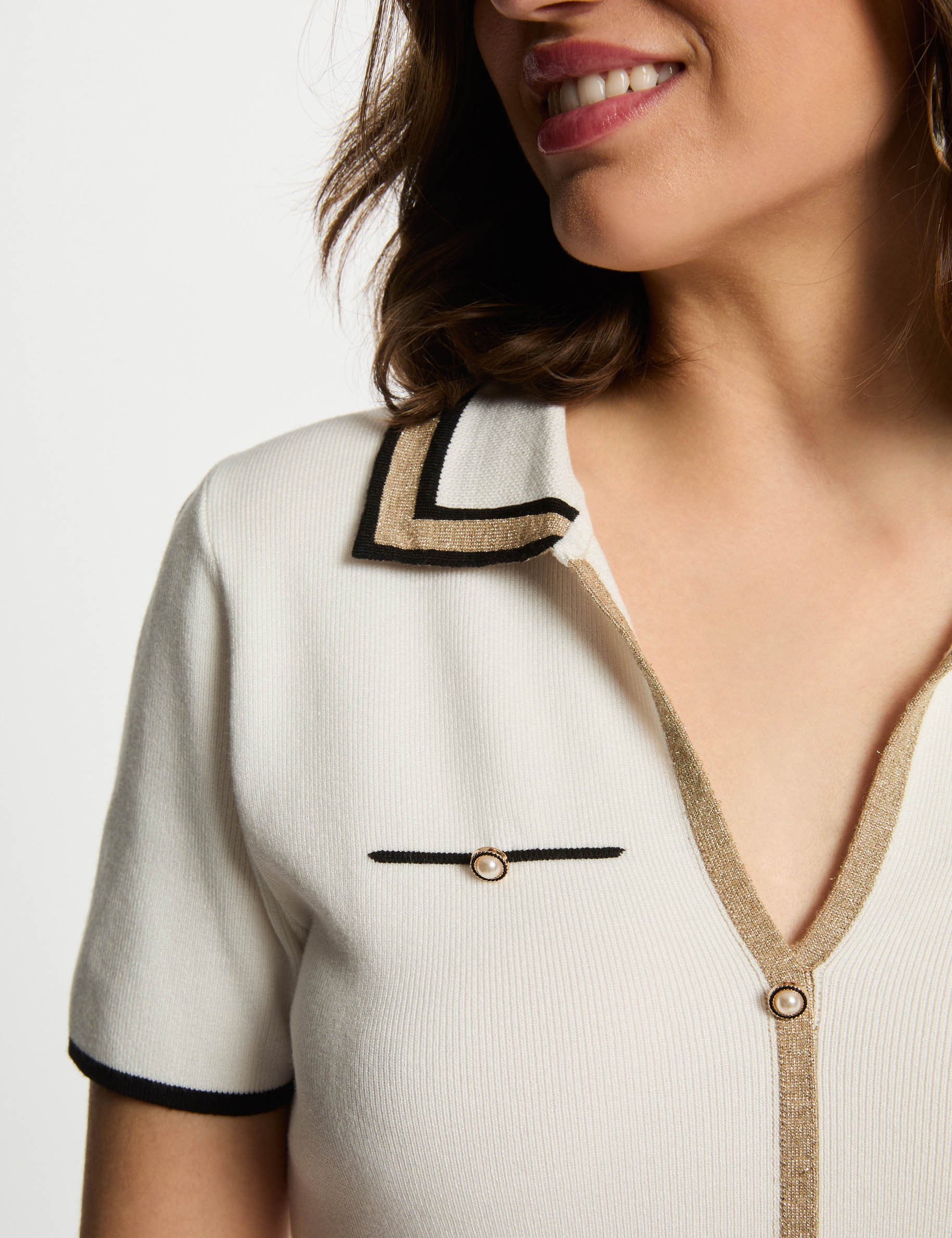 pull col polo manches courtes blanc femme Pull col polo manches courtes blanc femme