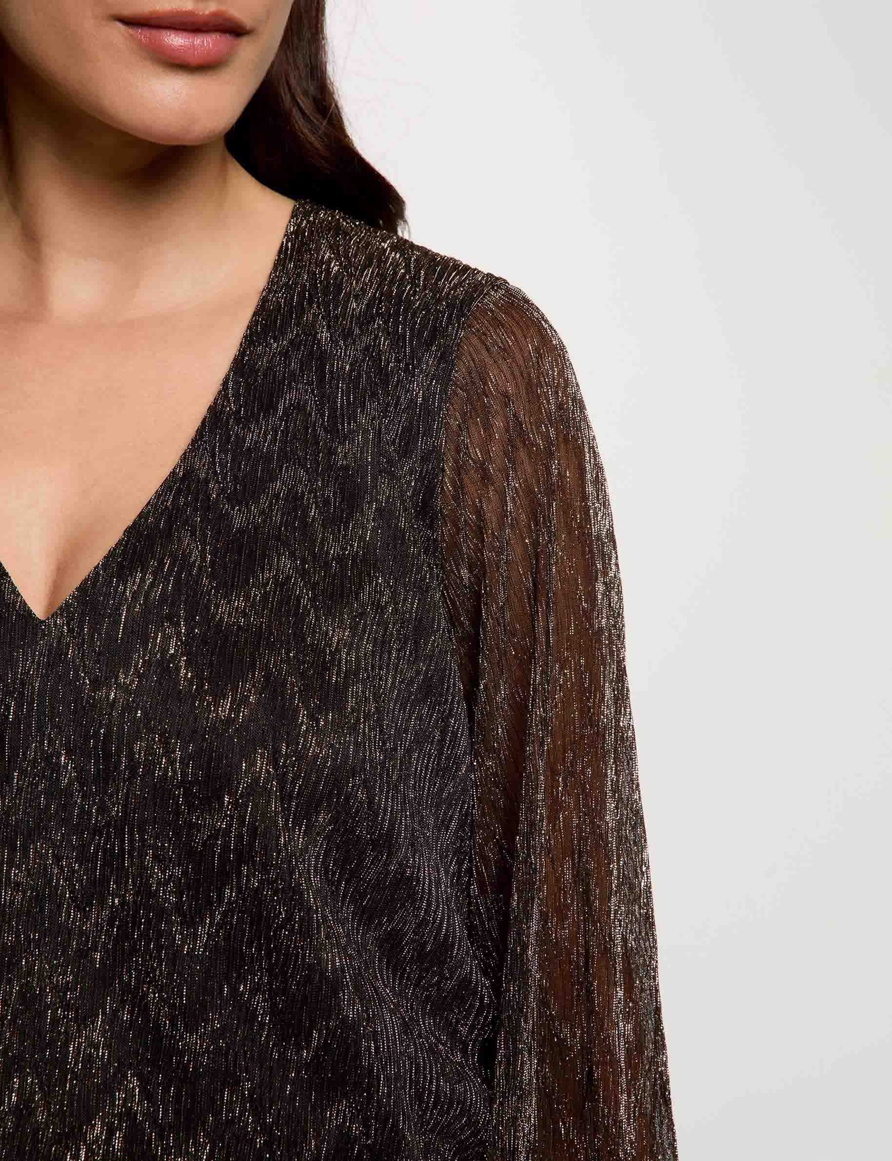 Blouse col v manches longues couleur bronze femme