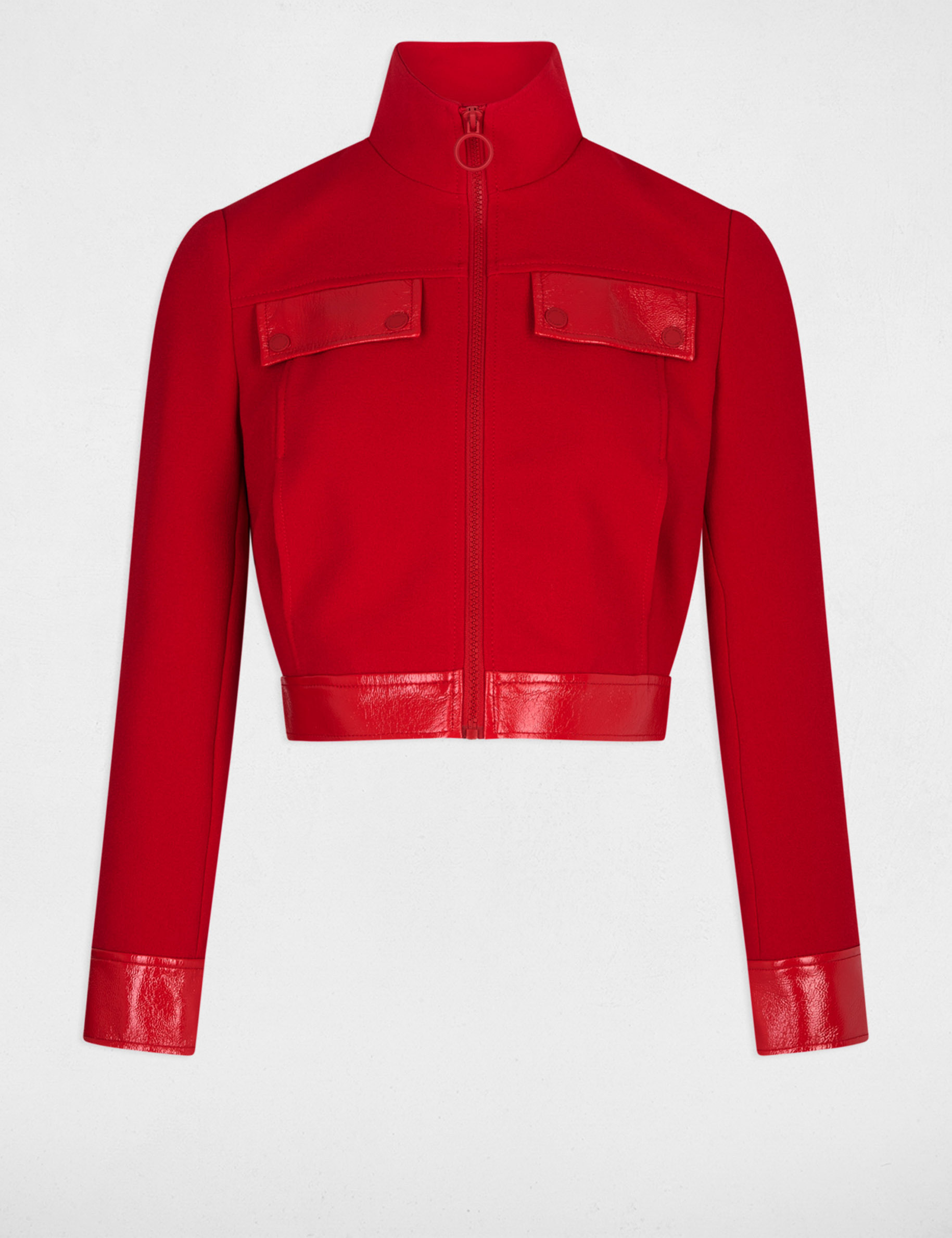 veste details simili cuir rouge moyen femme Veste détails simili cuir rouge moyen femme