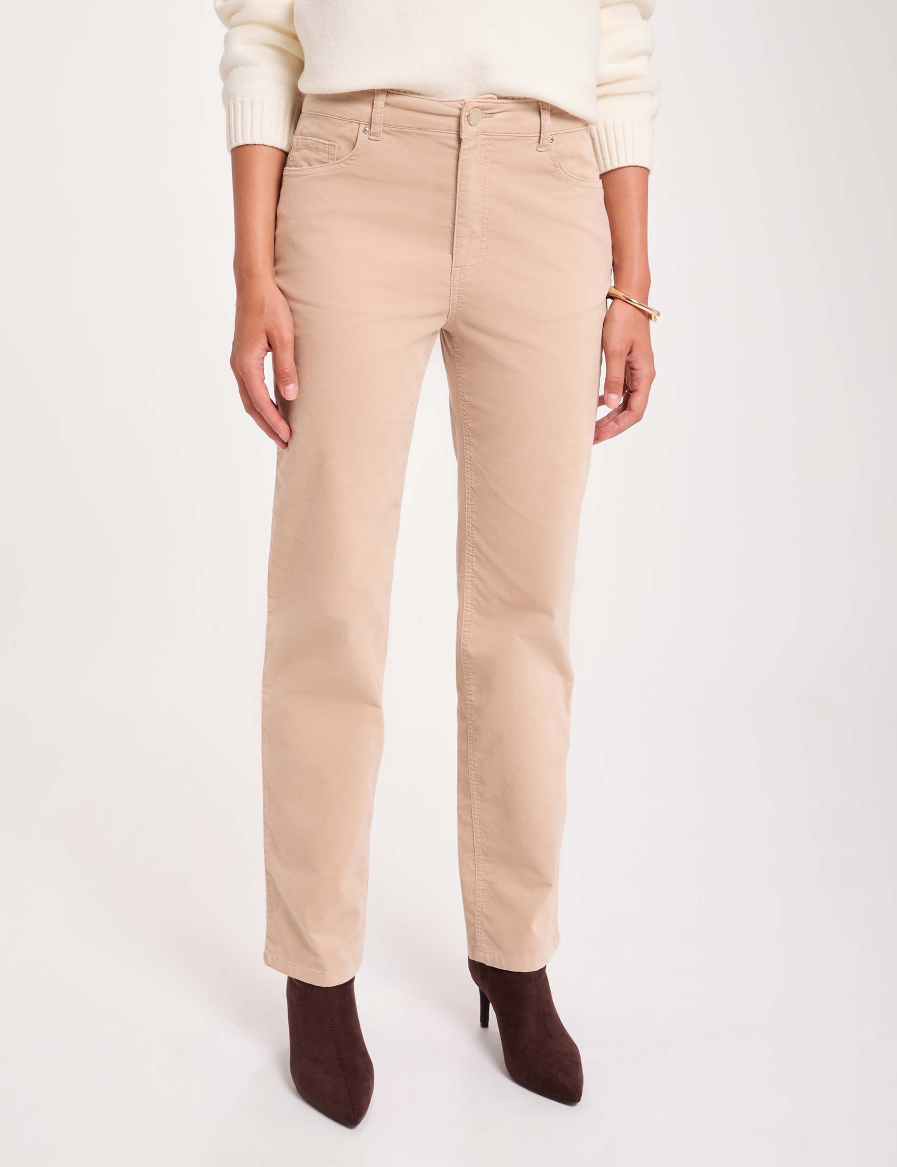 Pantalon droit taille haute ecru femme