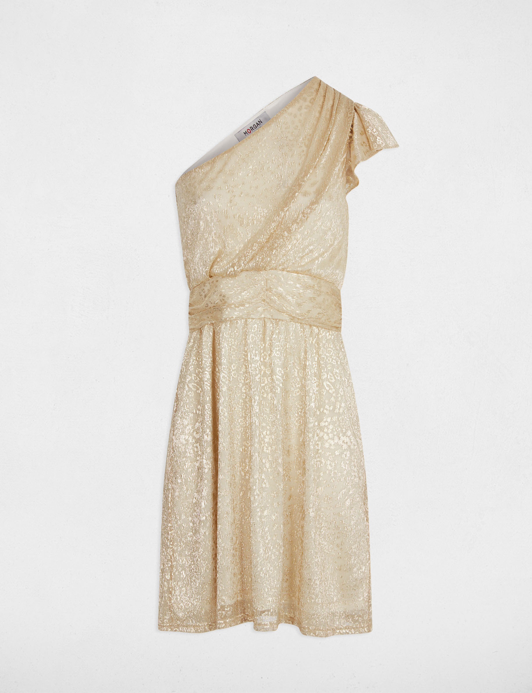Robe voile asymétrique jaune or femme