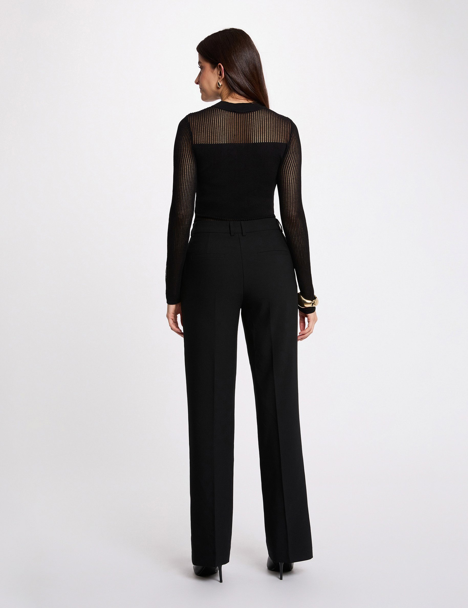 Pull ajouré col montant noir femme