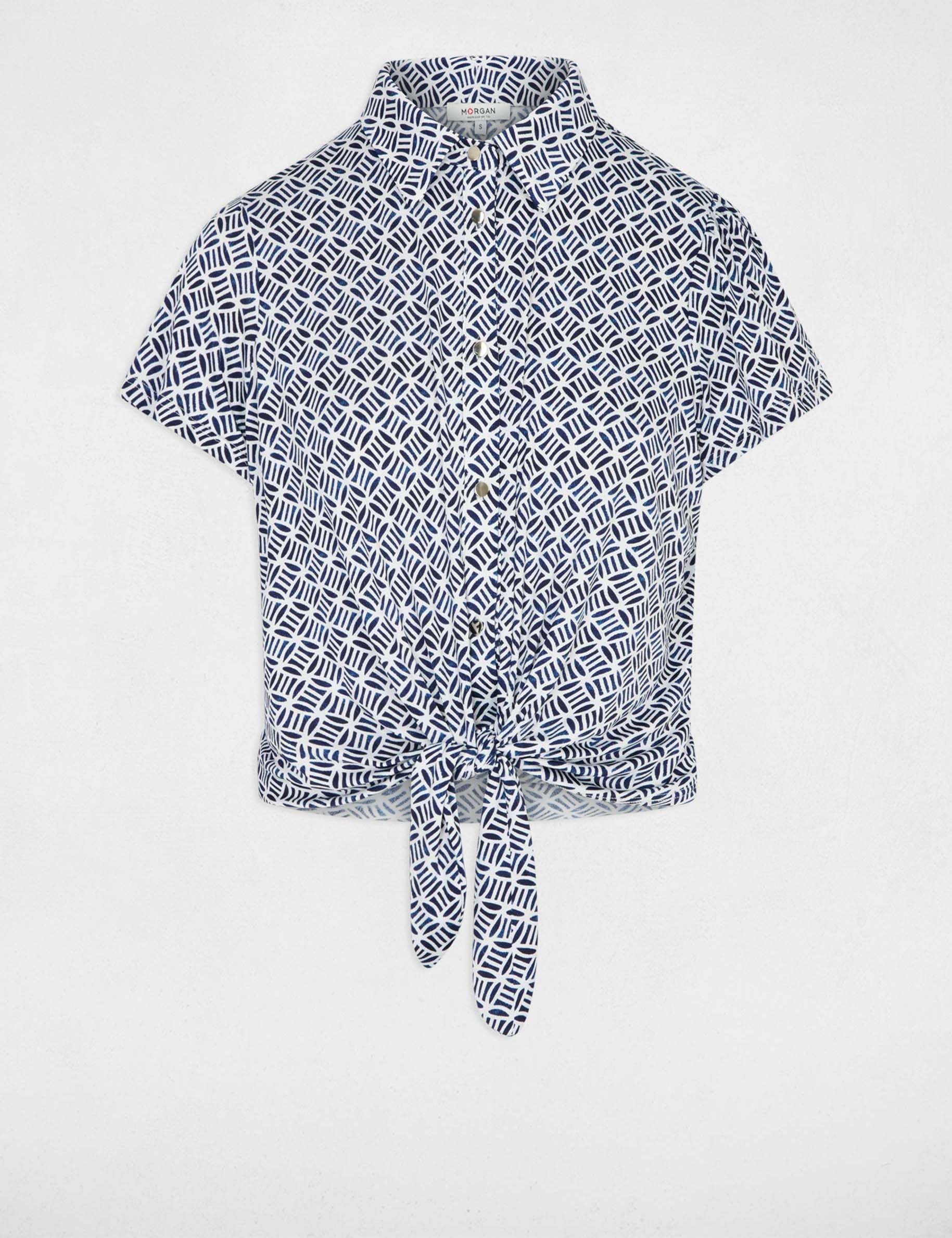 Chemise nou&eacute;e col &agrave; revers blanc femme