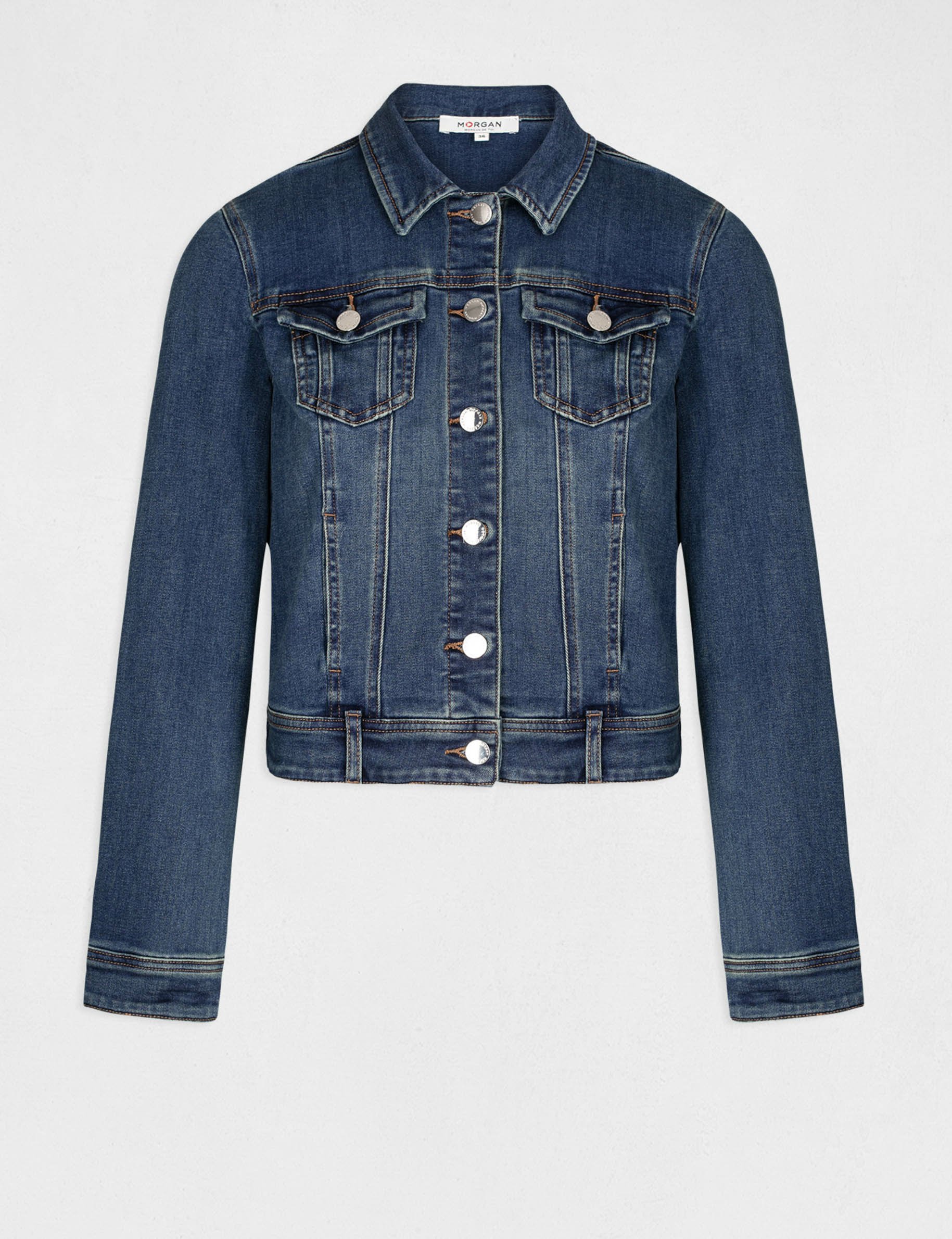 Rechte jeansjas met knopen jean stone vrouw