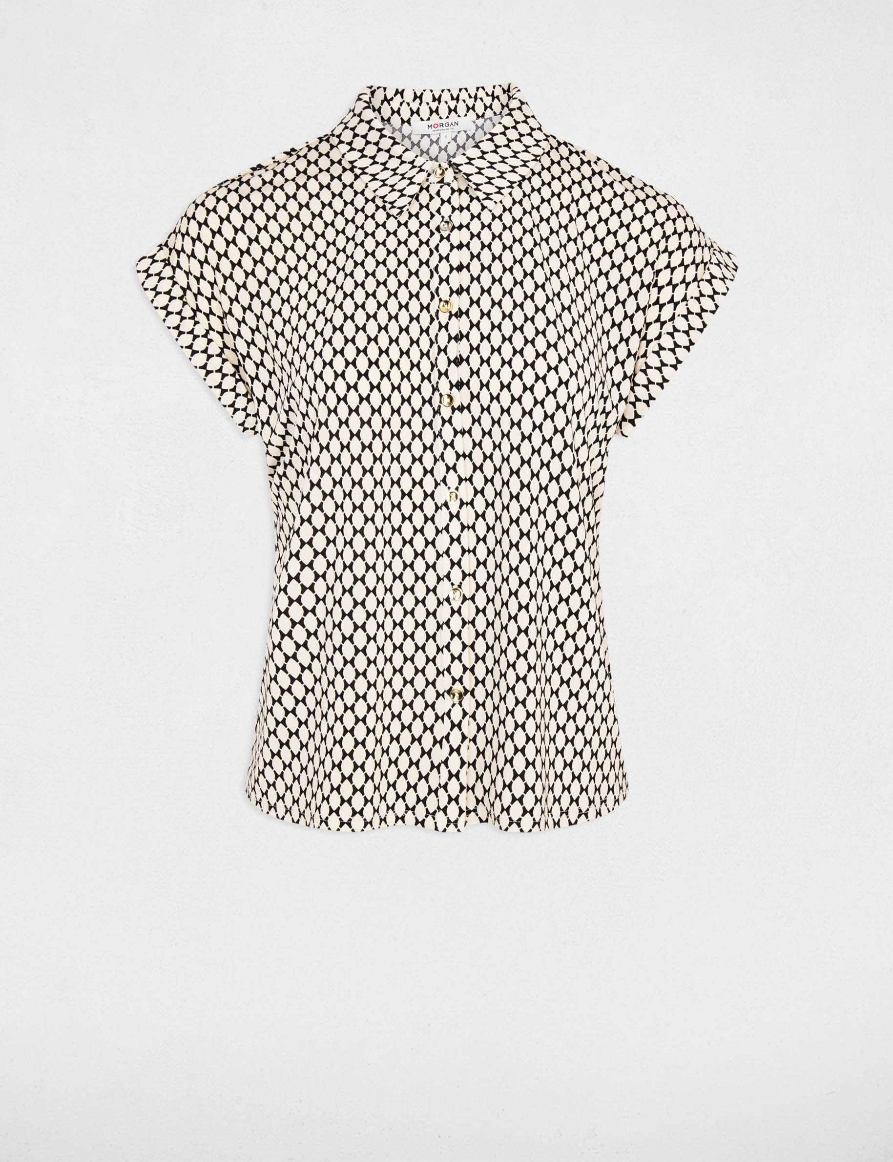 Chemise satin&eacute;e col &agrave; revers ivoire femme