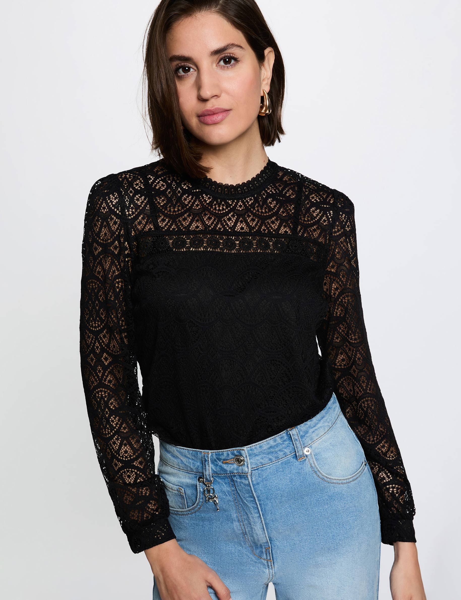 T-shirt kant lange mouwen zwart vrouw