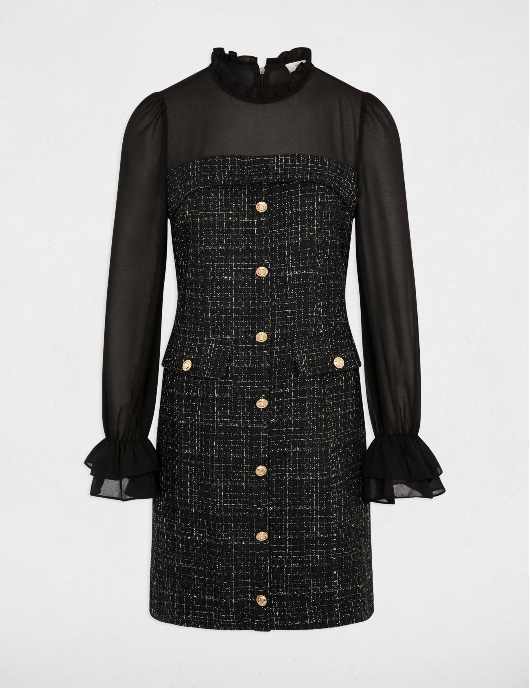Robe tweed manches longues noir femme