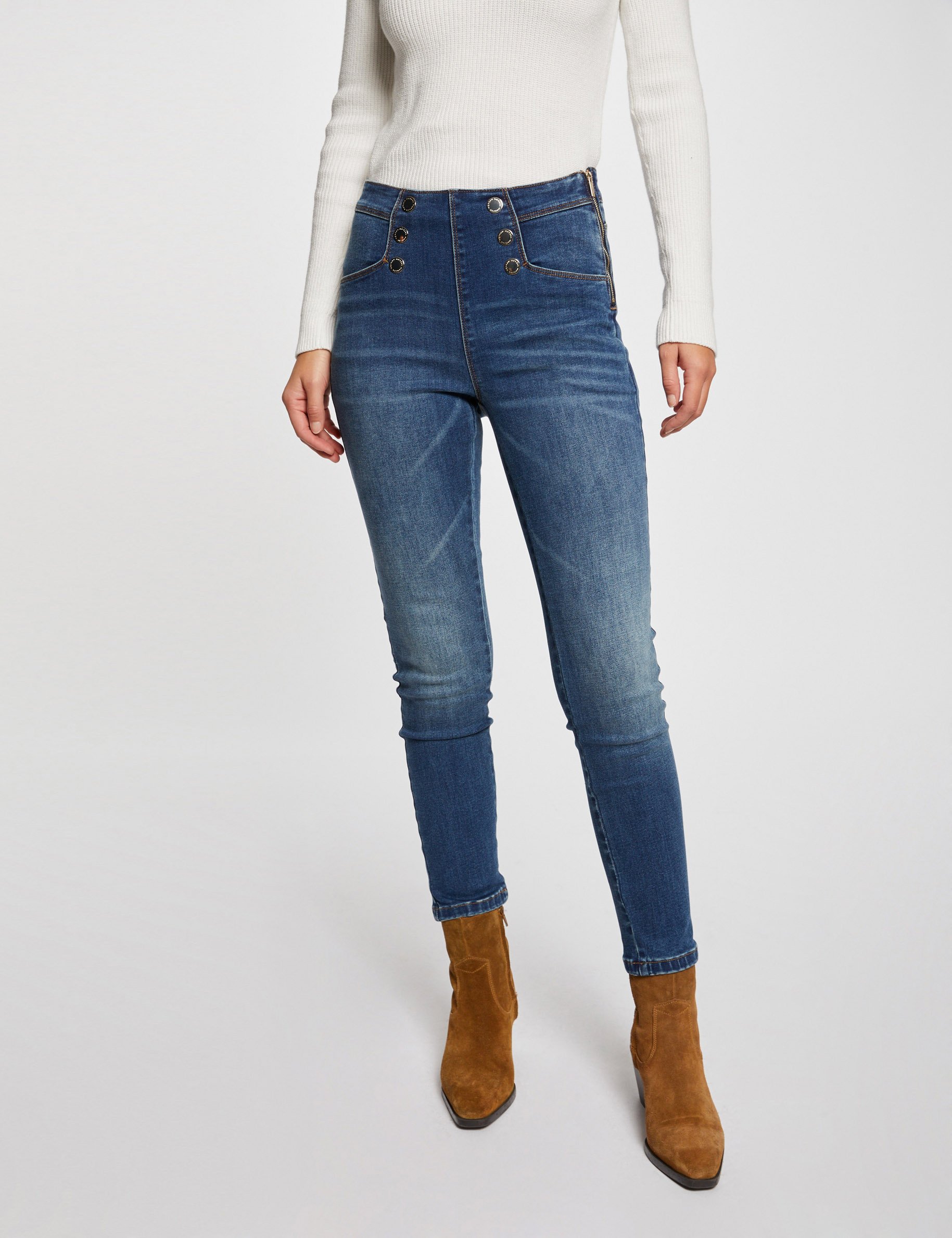 7/8 skinny jeans met knopen jean stone vrouw