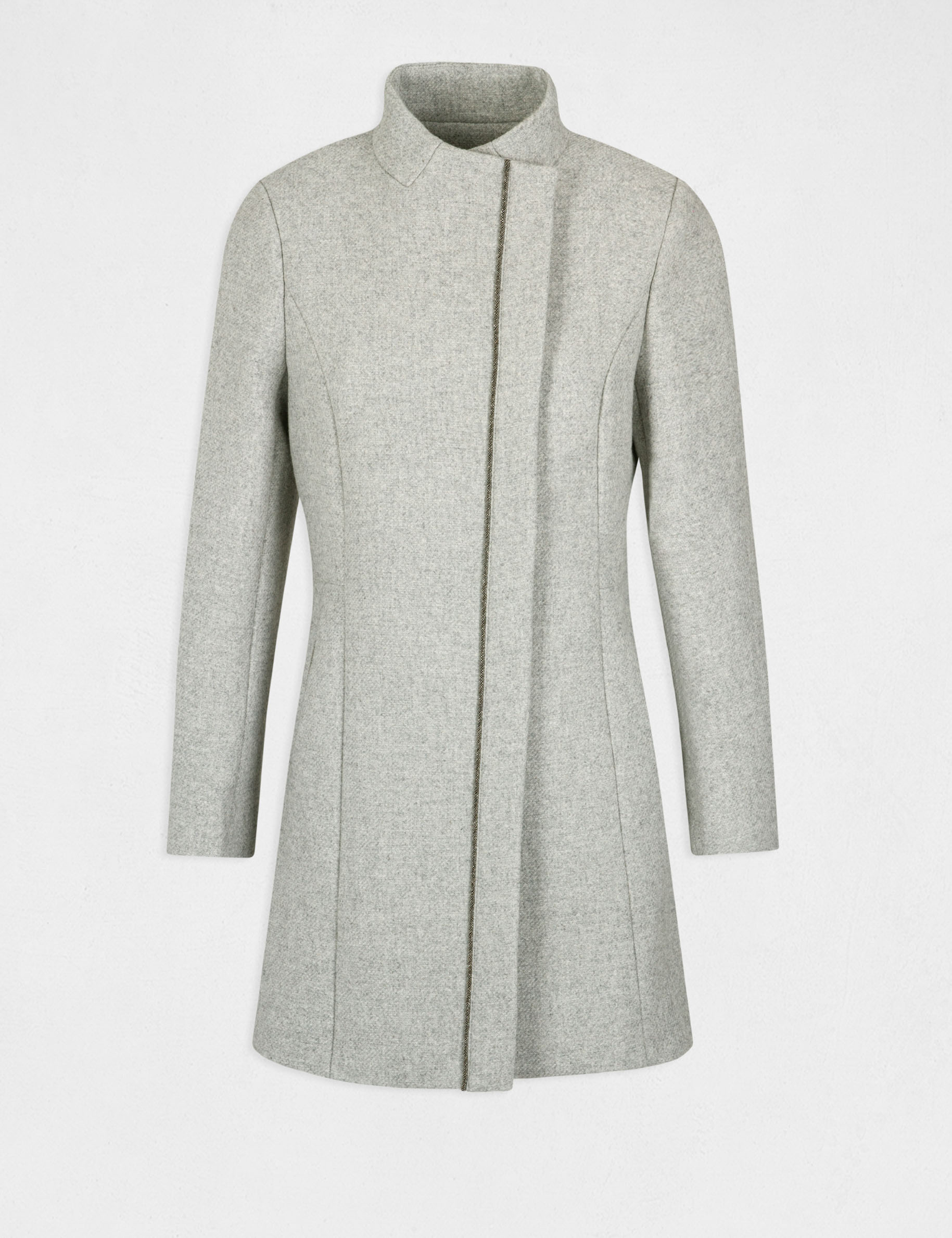 Manteau droit boutonné gris clair femme