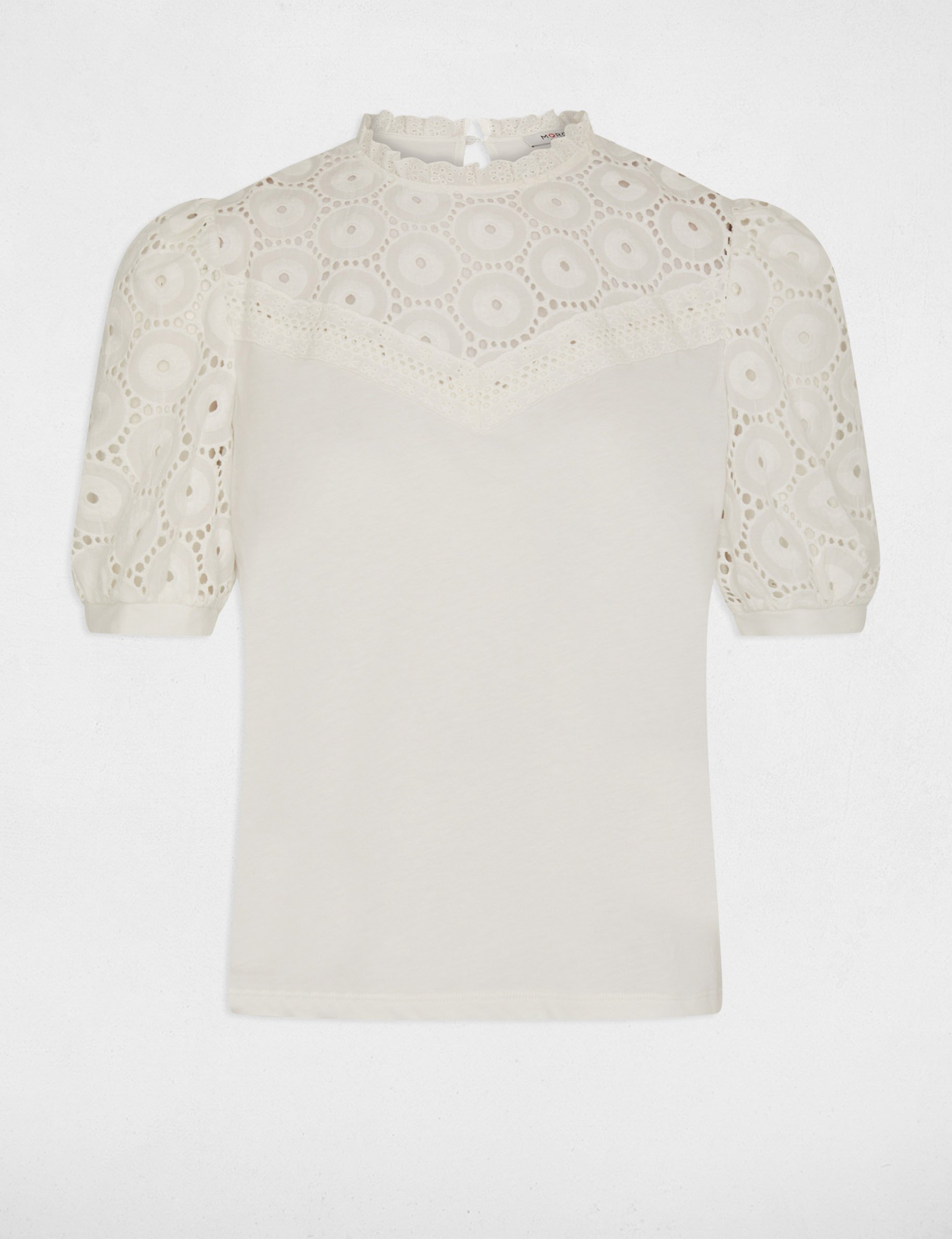 T-shirt manches courtes brod&eacute; ivoire femme