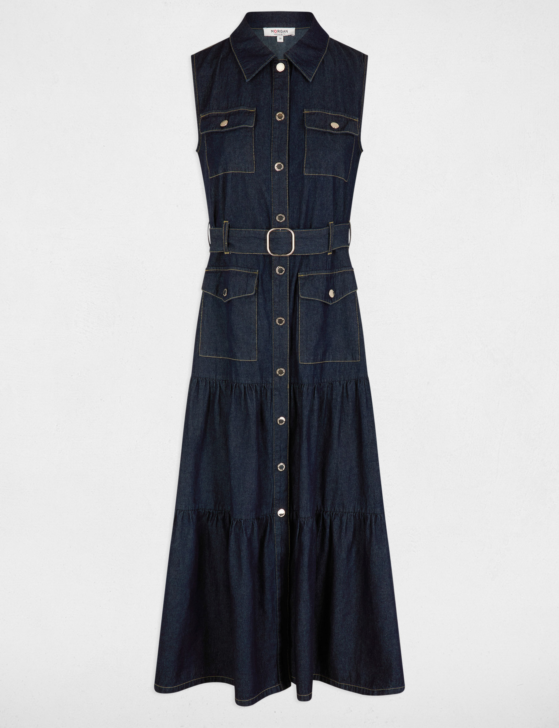 robe longue droite en jean denim brut femme Robe longue droite en jean denim brut femme