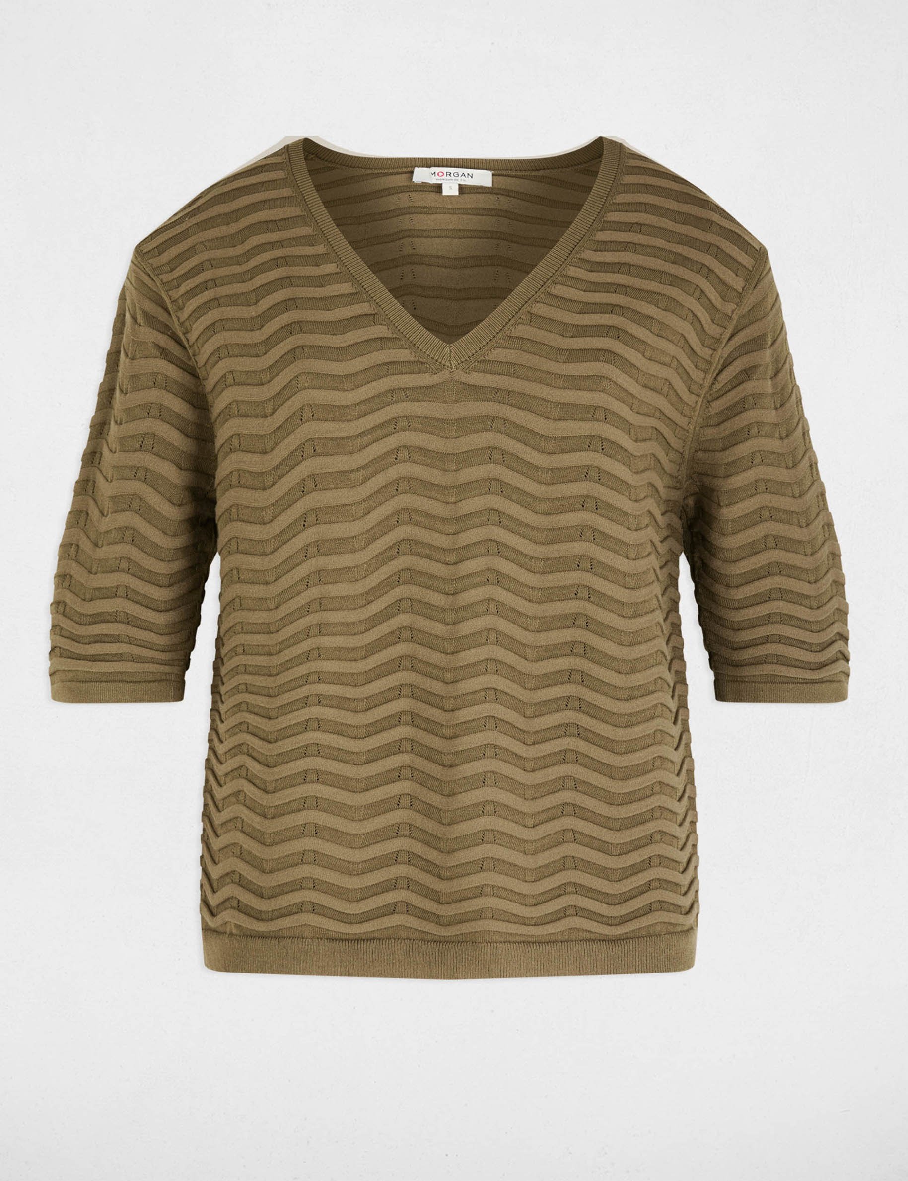 V-hals trui met 3/4 mouwen brons vrouw