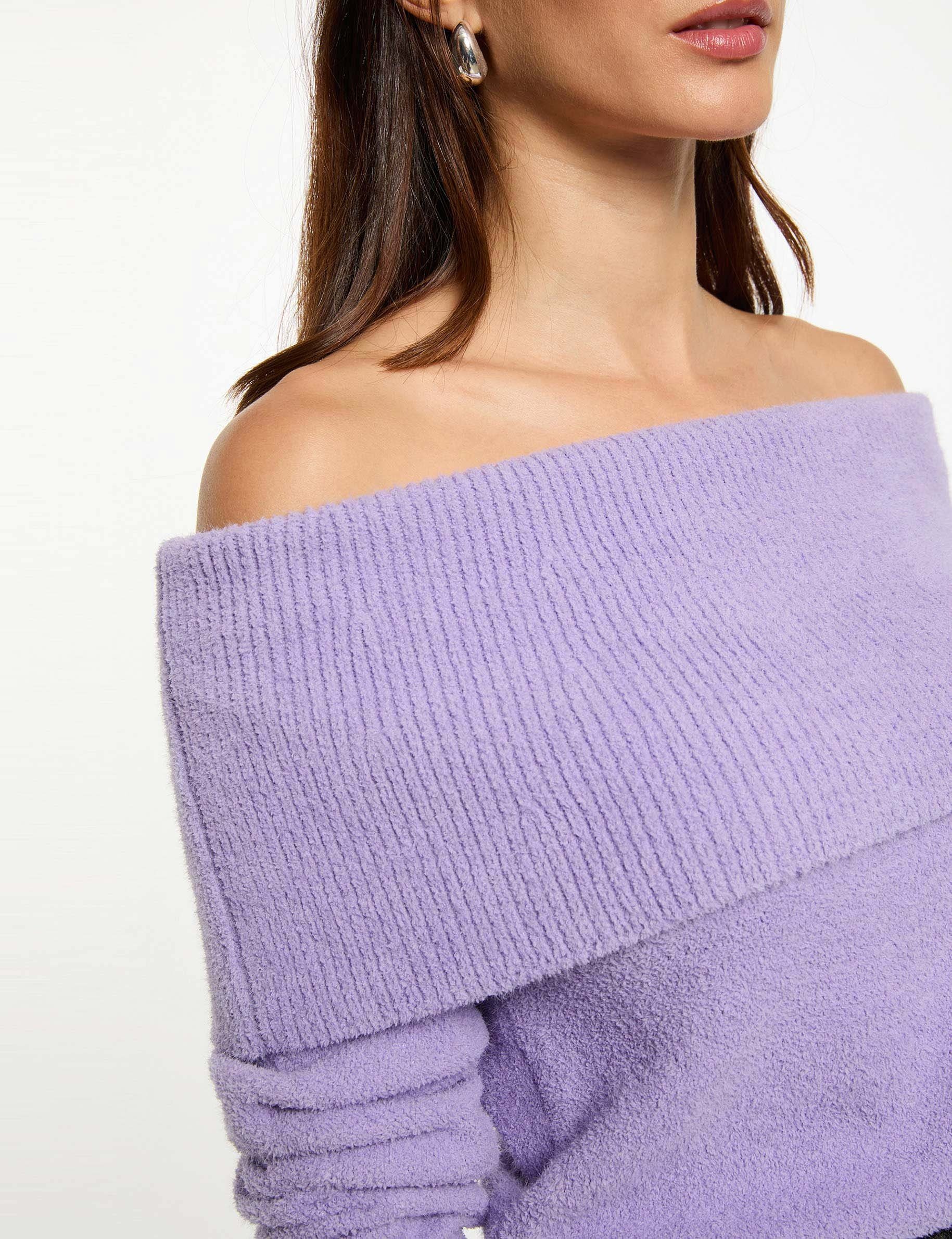 Pull col bardot parme femme