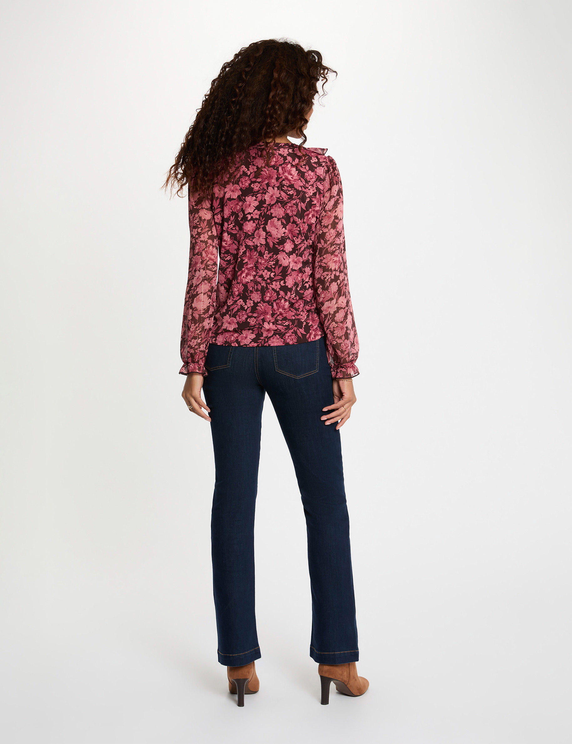 T-shirt voile col v bordeaux femme