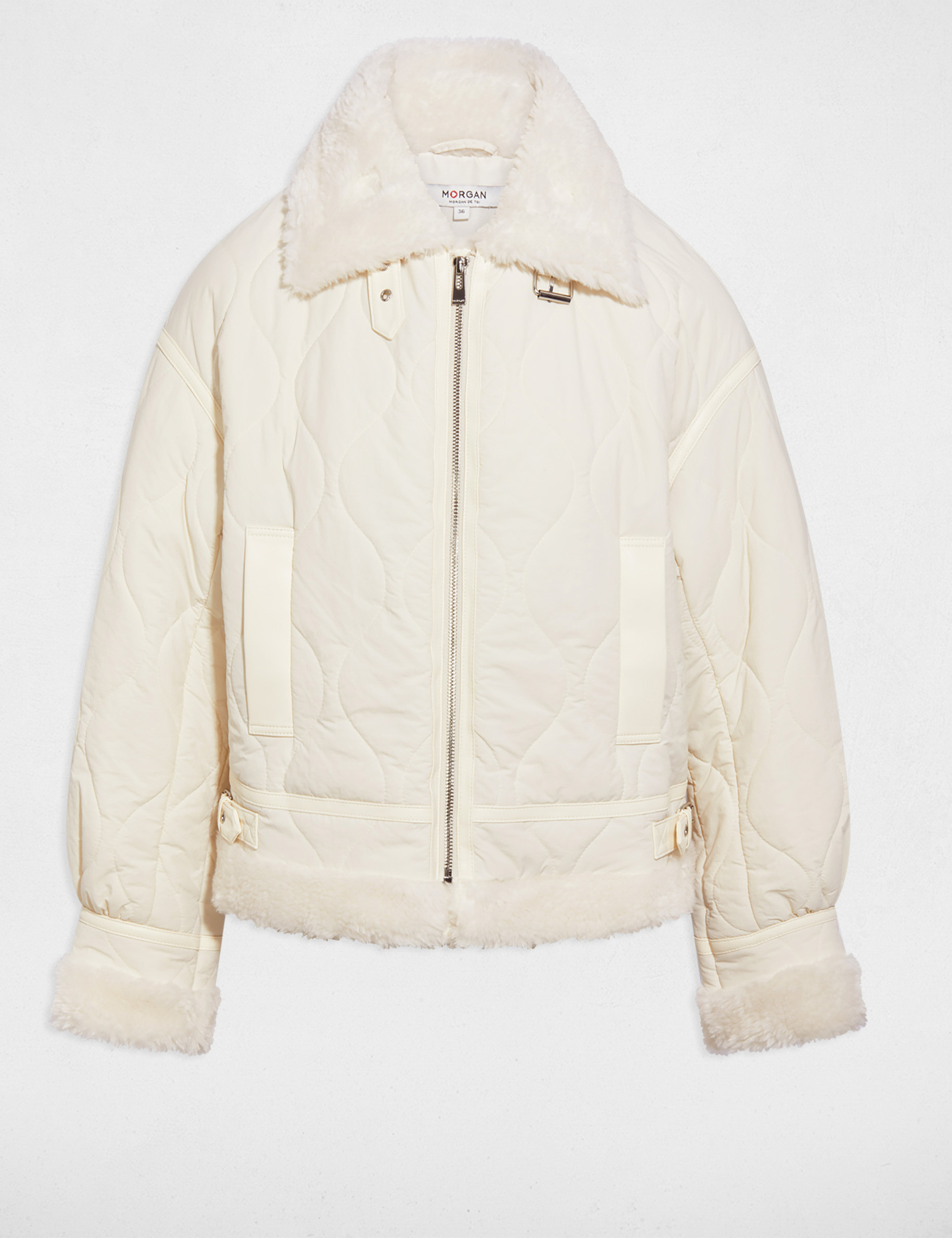 Getailleerde korte donsjas ivoor vrouw