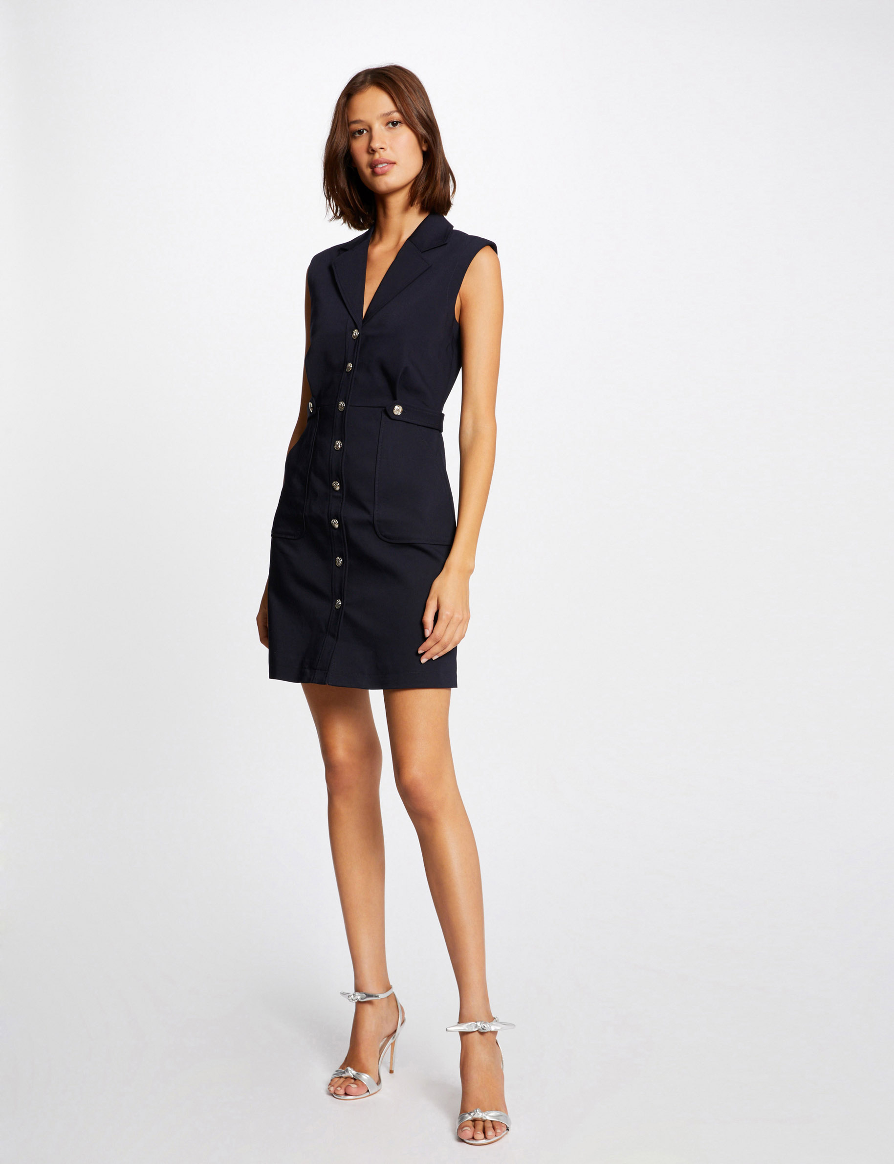 Robe droite sans manches boutonnée marine femme Robe droite sans manches boutonnée marine femme