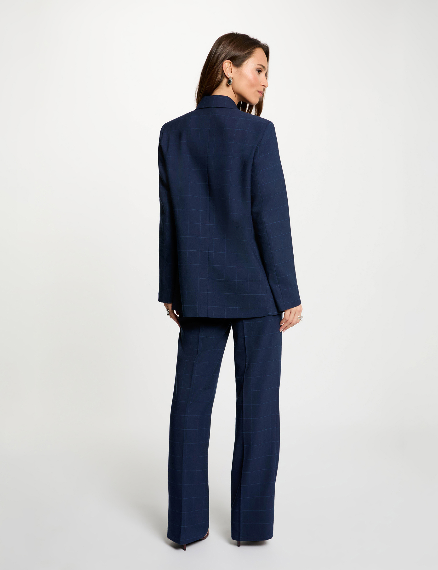 Rechte geruite blazer marineblauw vrouw