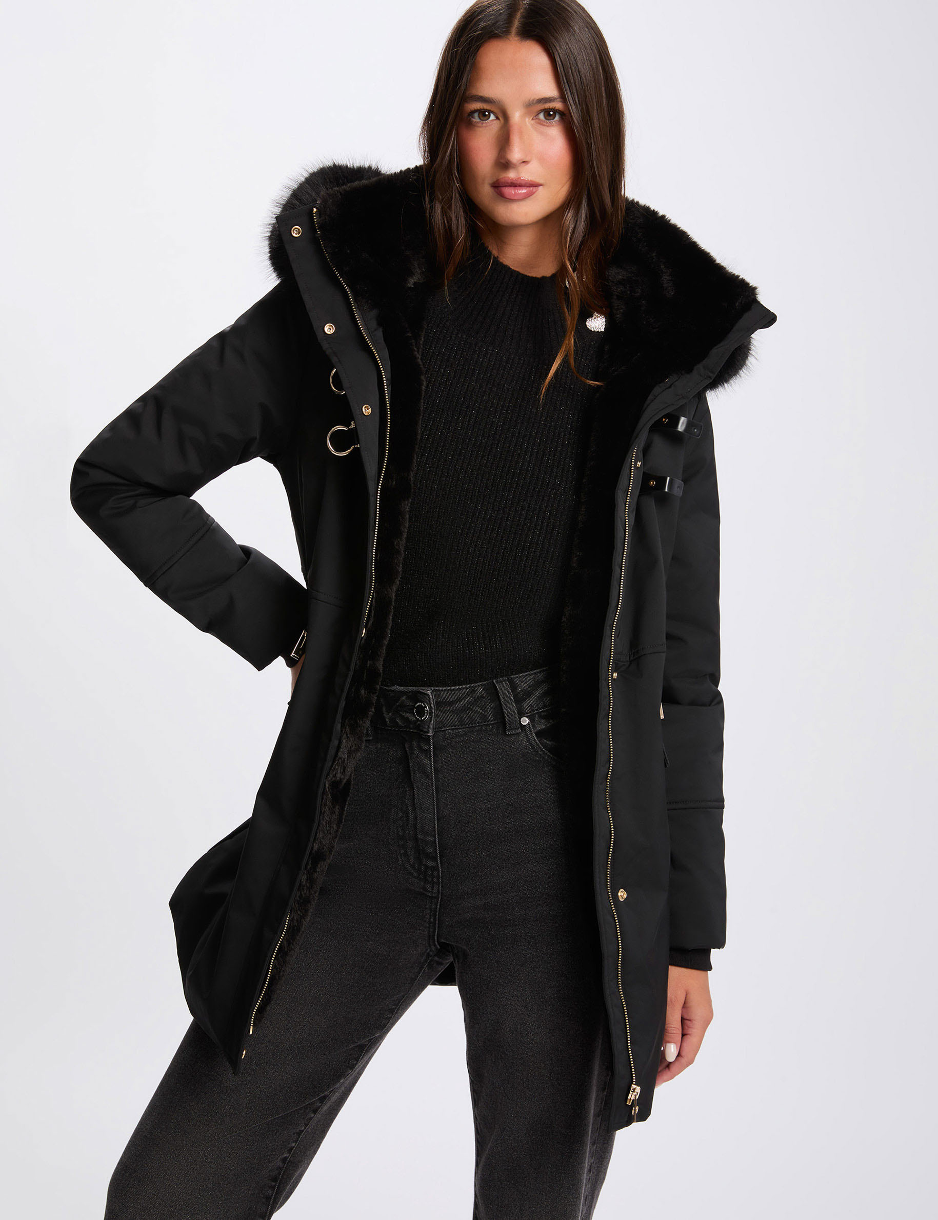 parka droite mi longue noir femme Parka droite mi-longue noir femme