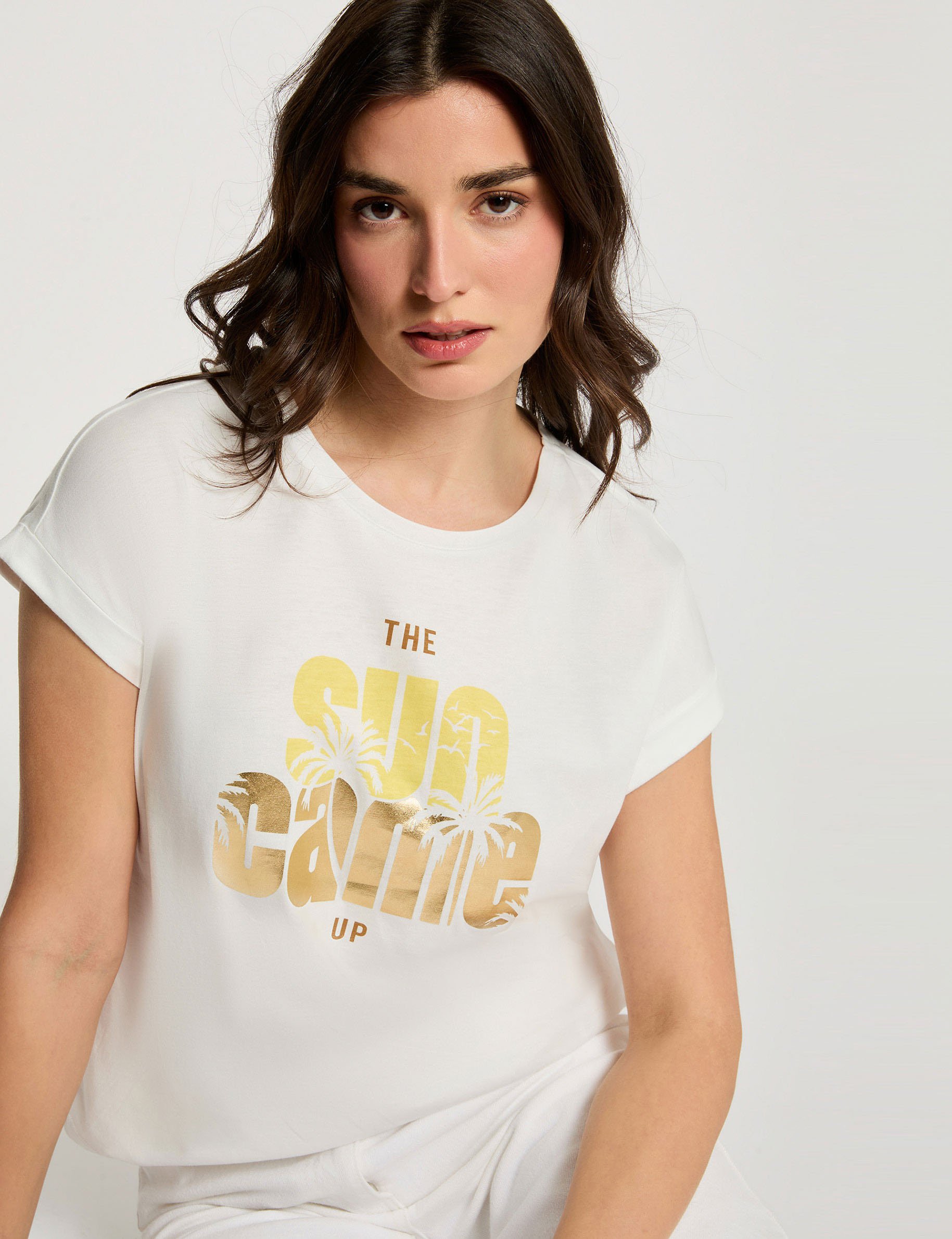 T-shirt col rond manches courtes blanc femme
