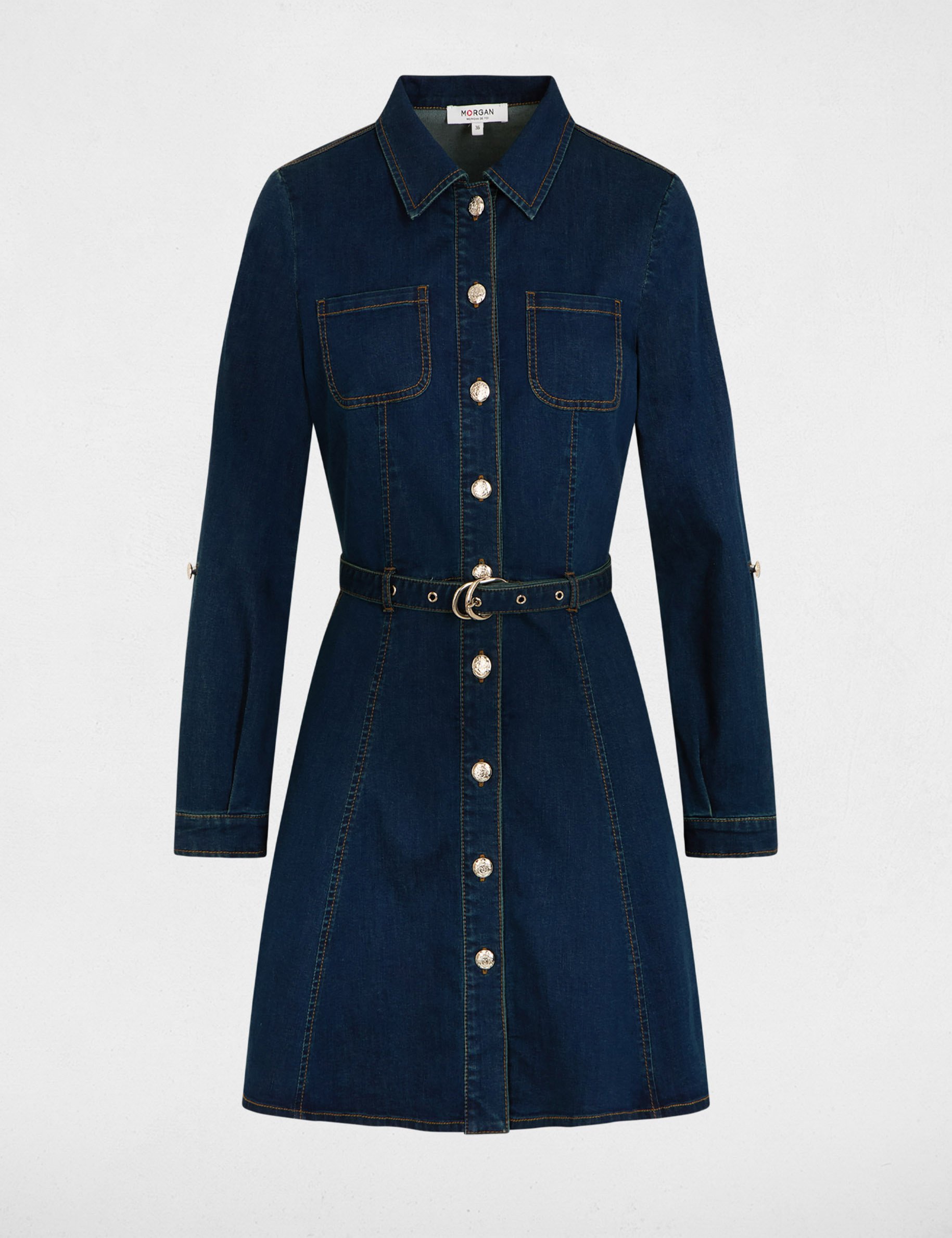 Korte aansluitende jurk ruw denim vrouw