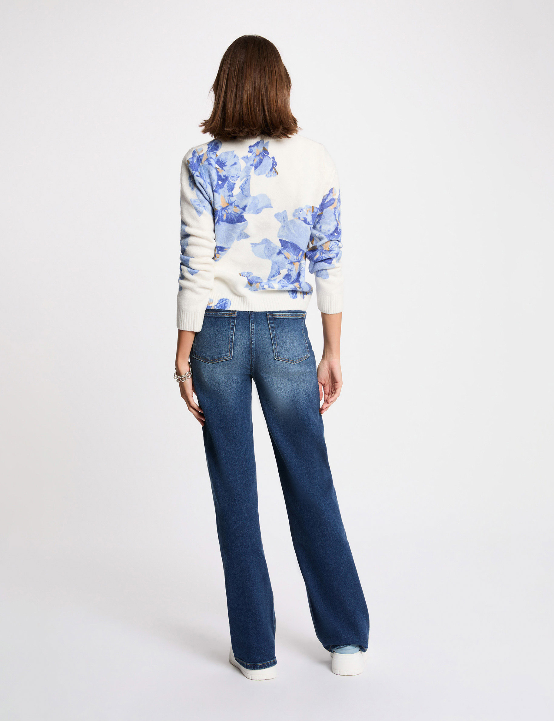 Pull imprim&eacute; floral bleu ciel femme