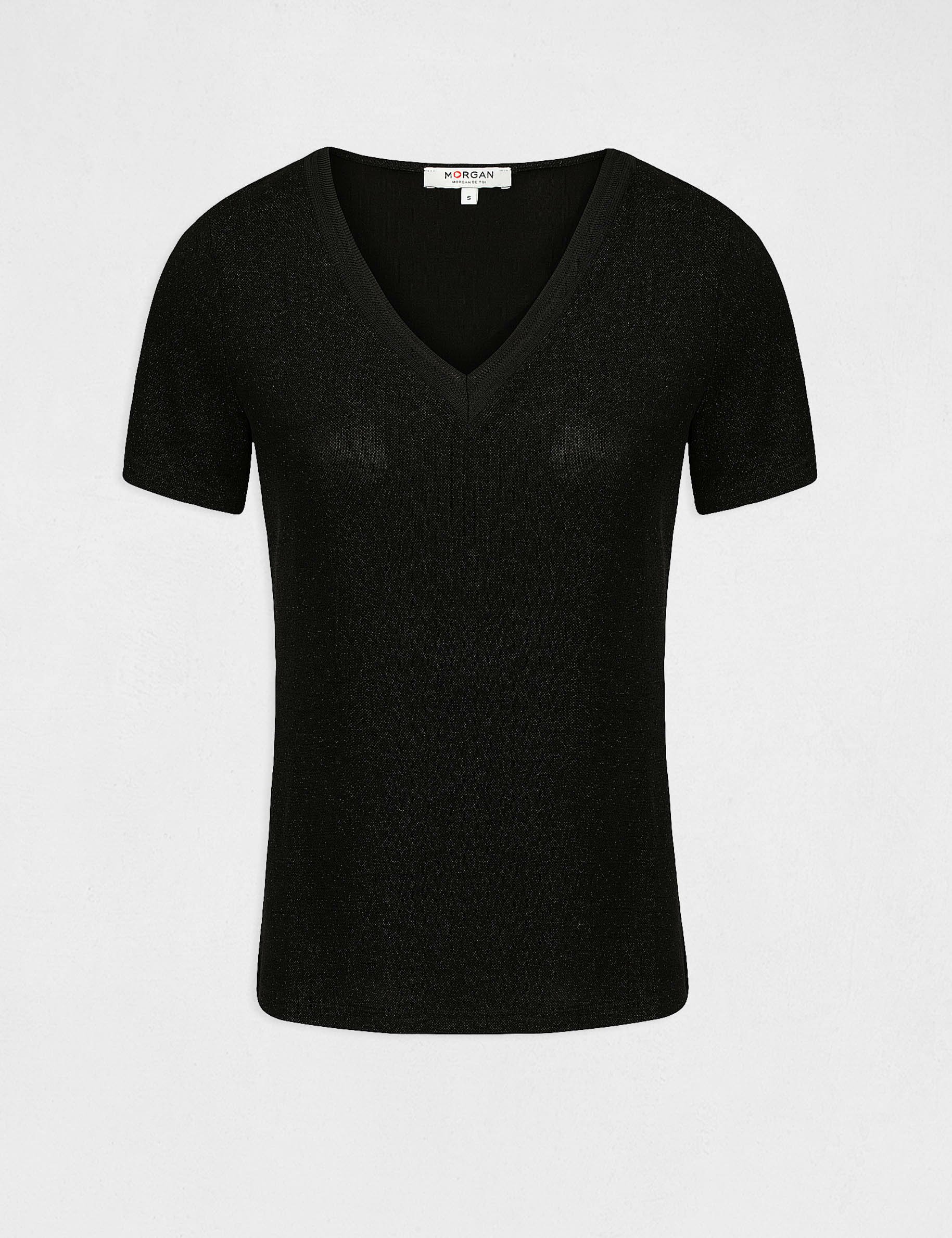 T-shirt manches courtes avec col en V noir femme