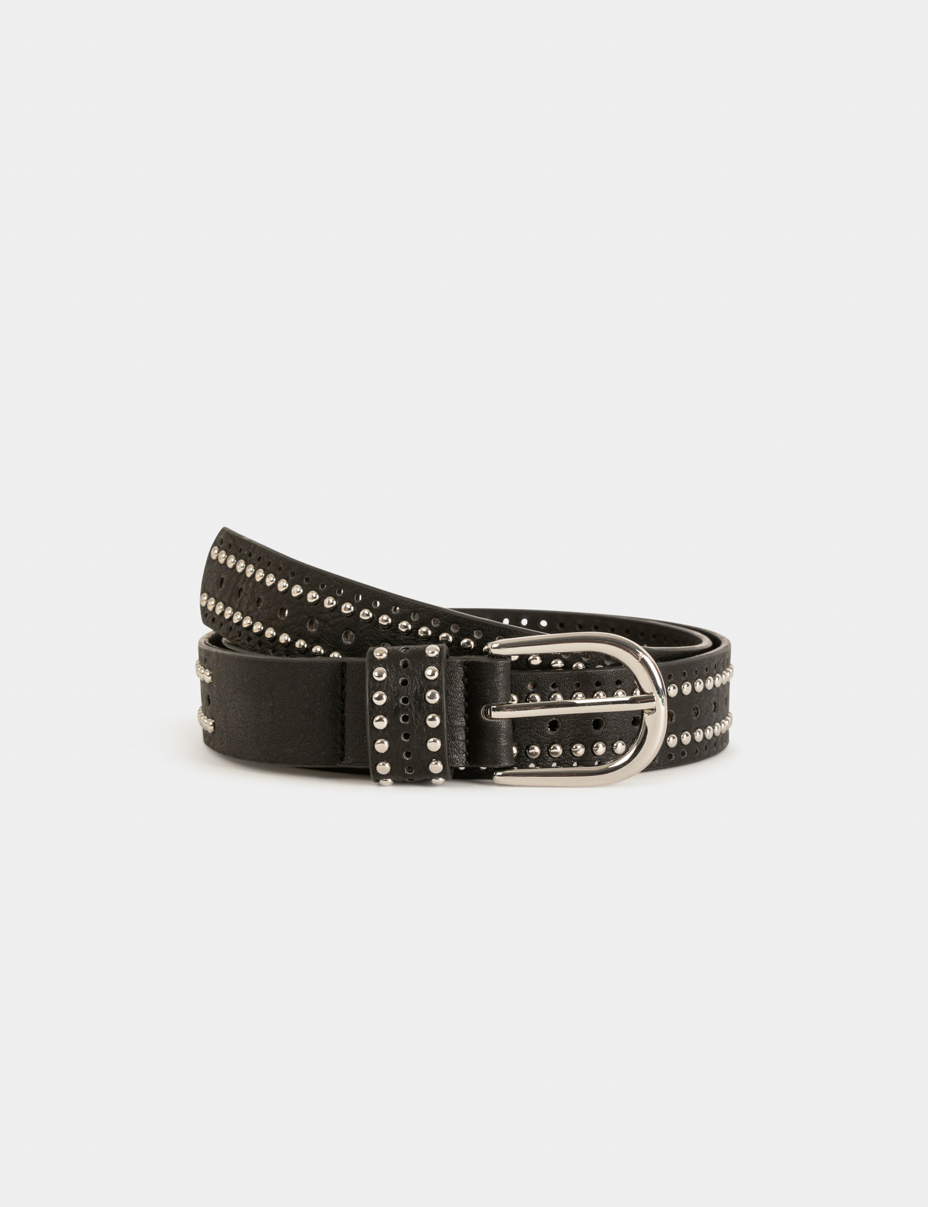 Ceinture avec clous et perforations noir femme