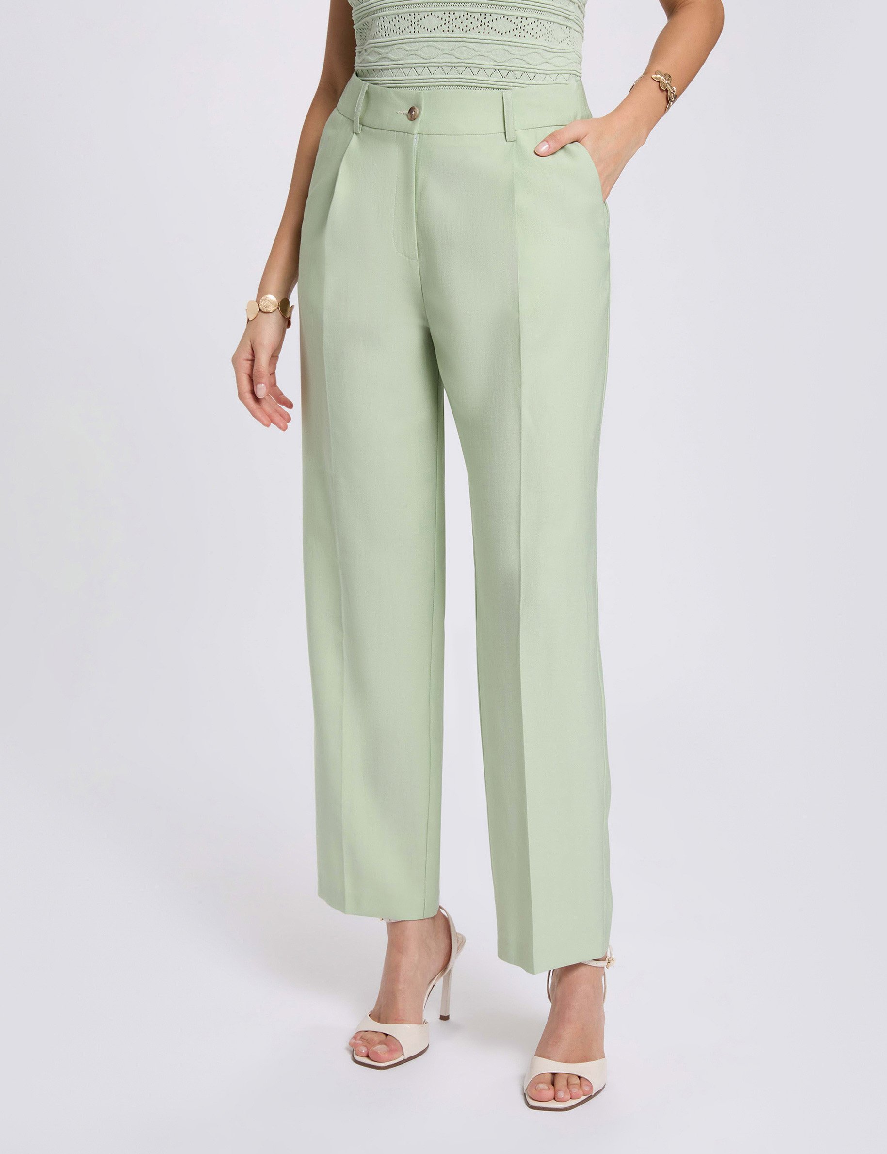 Hoge taille carrot broek pastelgroen vrouw