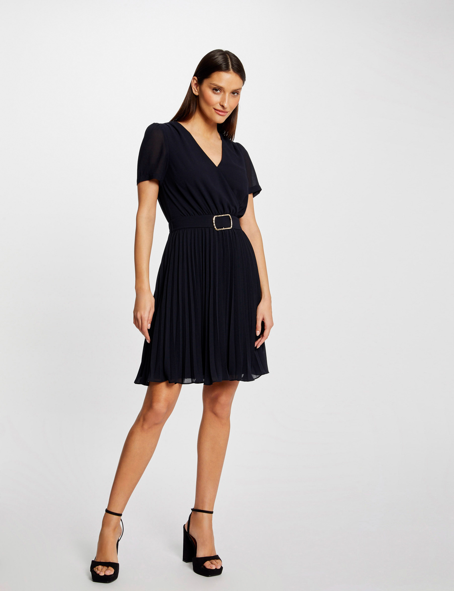 Robe patineuse bas plissé marine femme Robe patineuse bas plissé marine femme