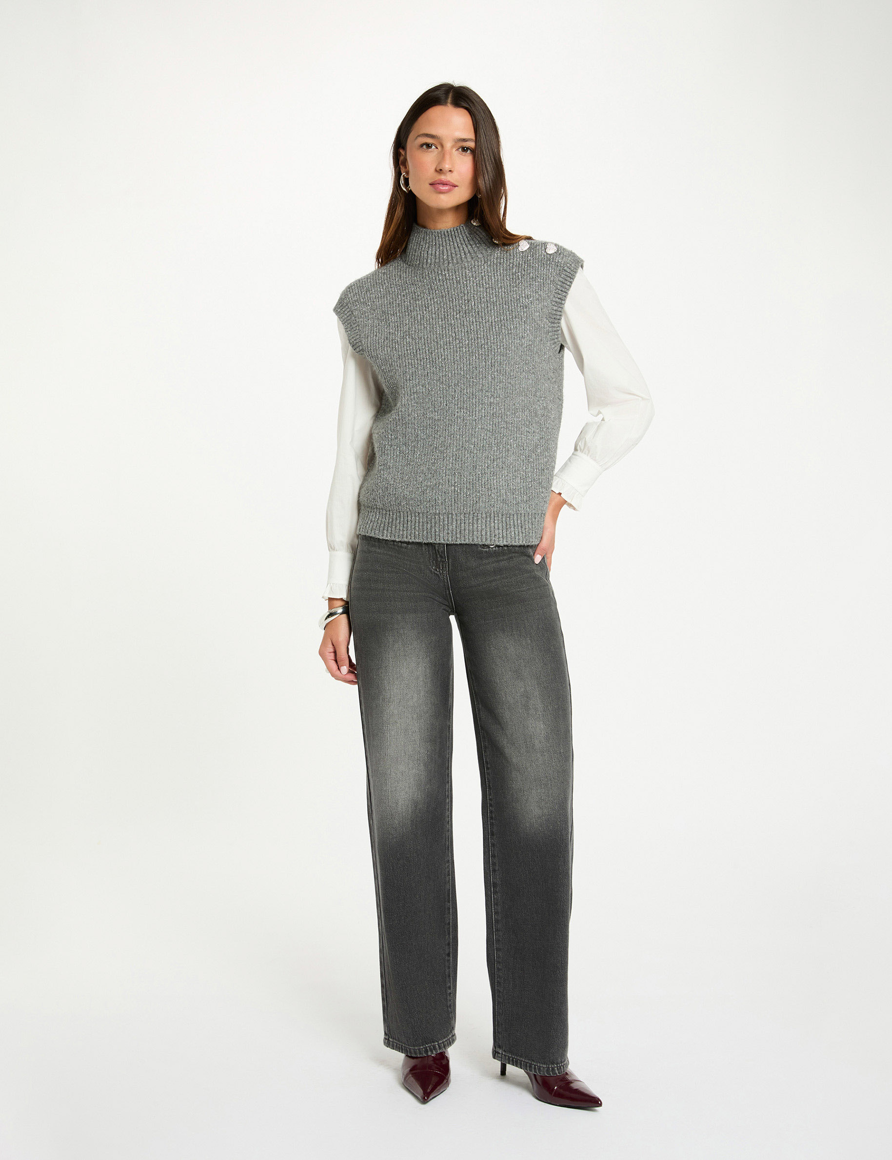 Pull sans manches gris foncé femme