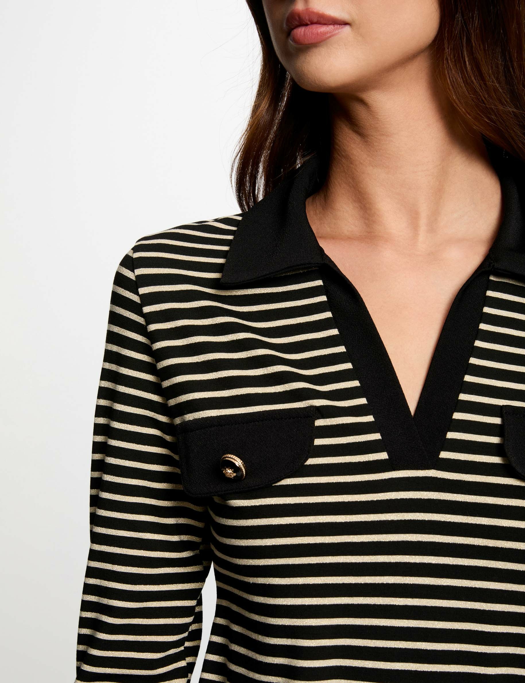 gestreept poloshirt met lange mouwen zwart vrouw Gestreept poloshirt met lange mouwen zwart vrouw