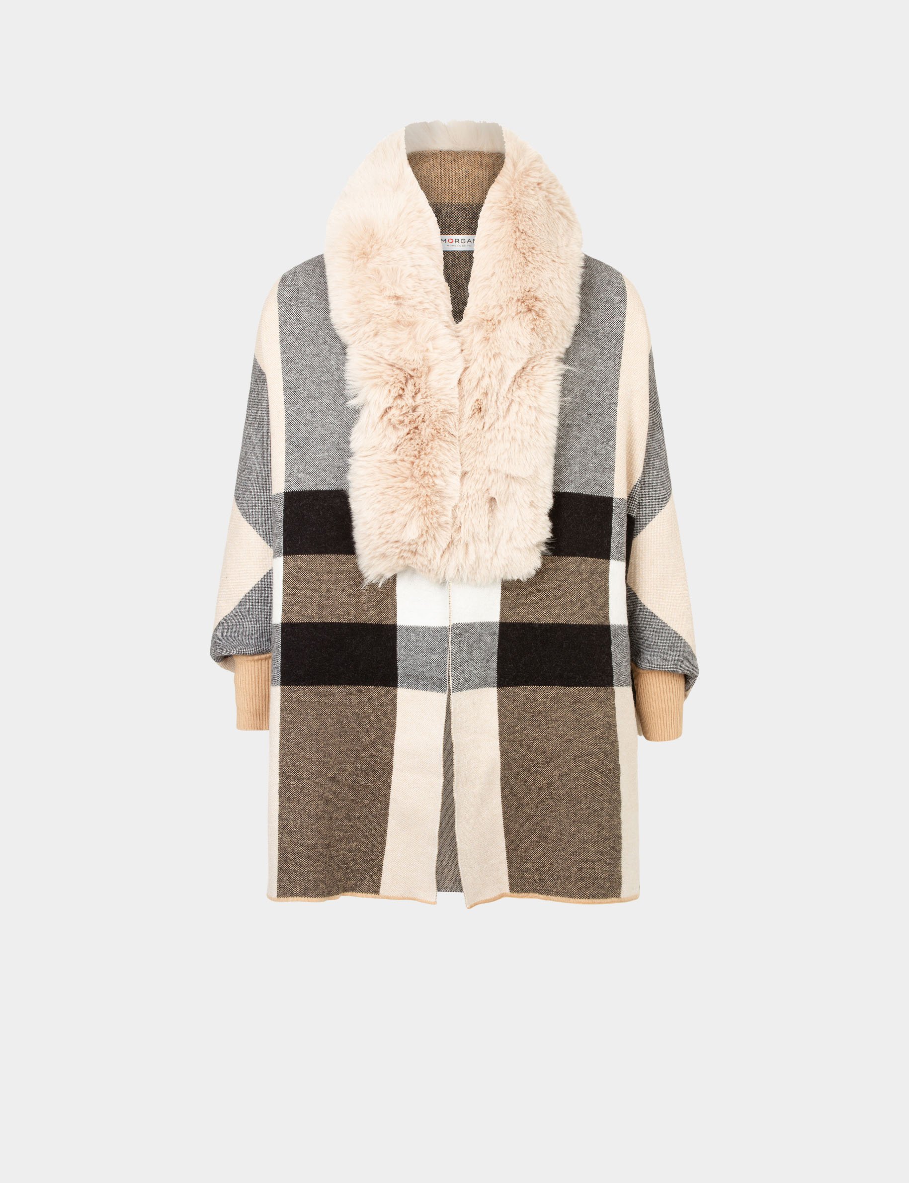 poncho a details imitation fourrure sable femme Poncho à détails imitation fourrure sable femme