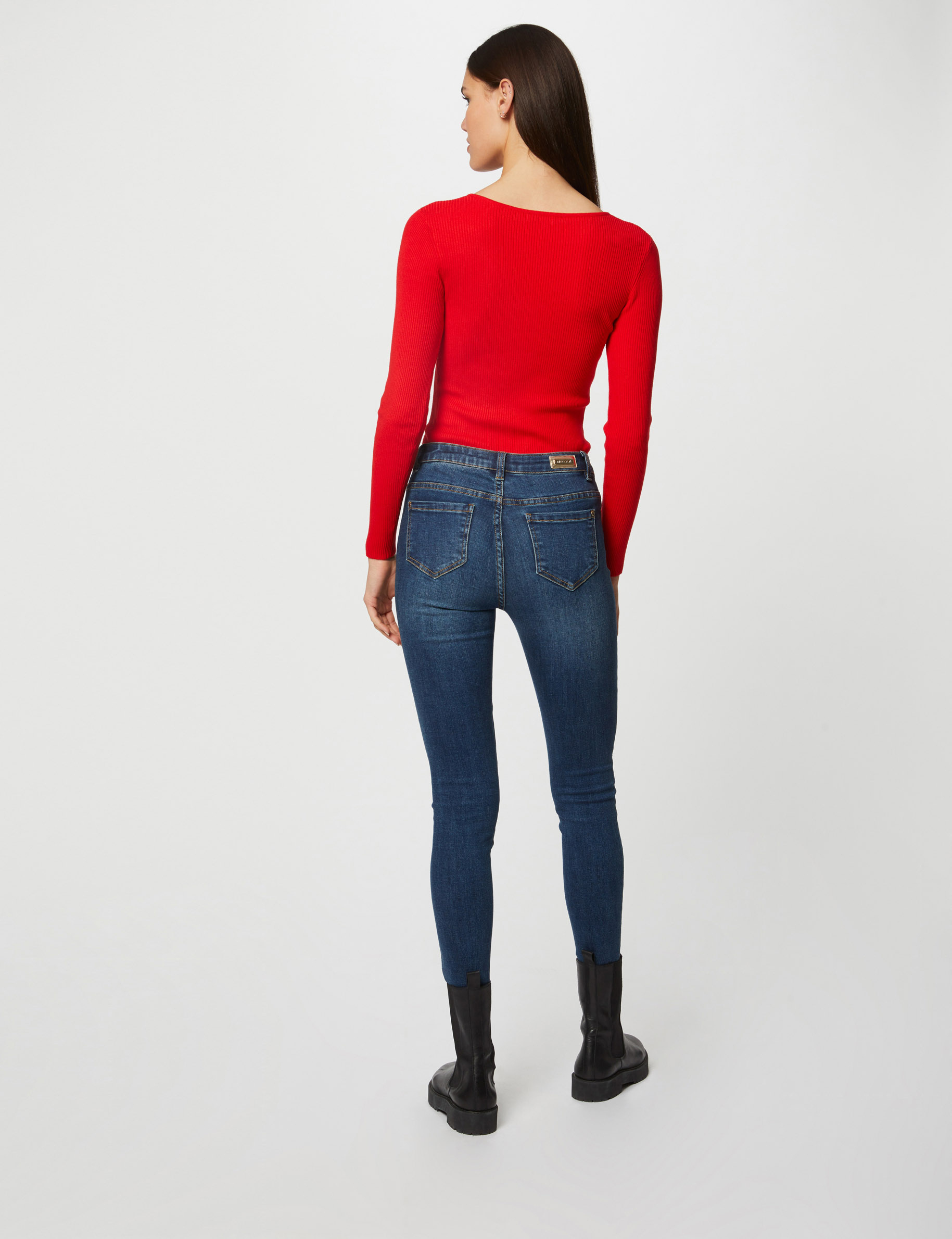 Pull manches longues avec d&eacute;tail zipp&eacute; rouge femme