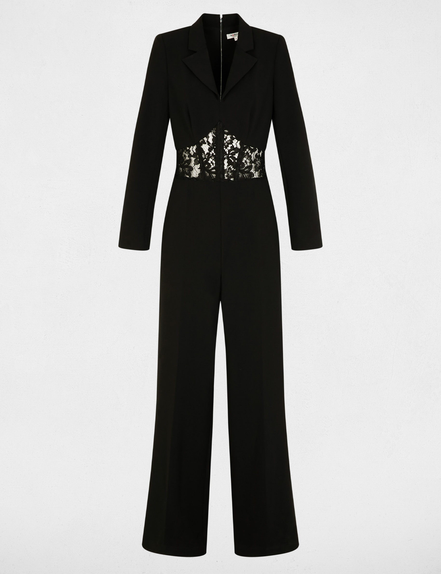 Kant jumpsuit met reverskraag zwart vrouw