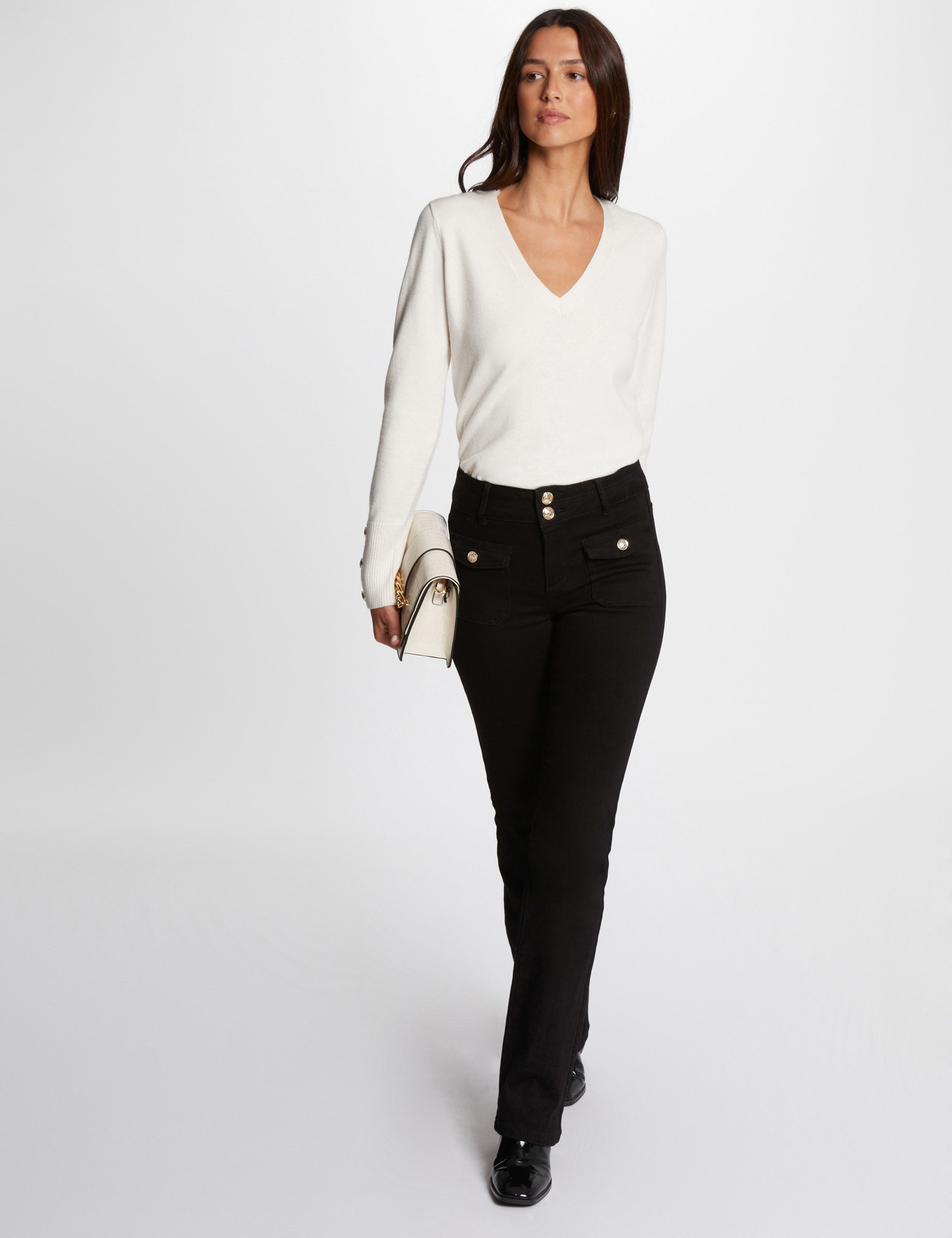 pull manches longues col en v ivoire femme Pull manches longues col en V ivoire femme