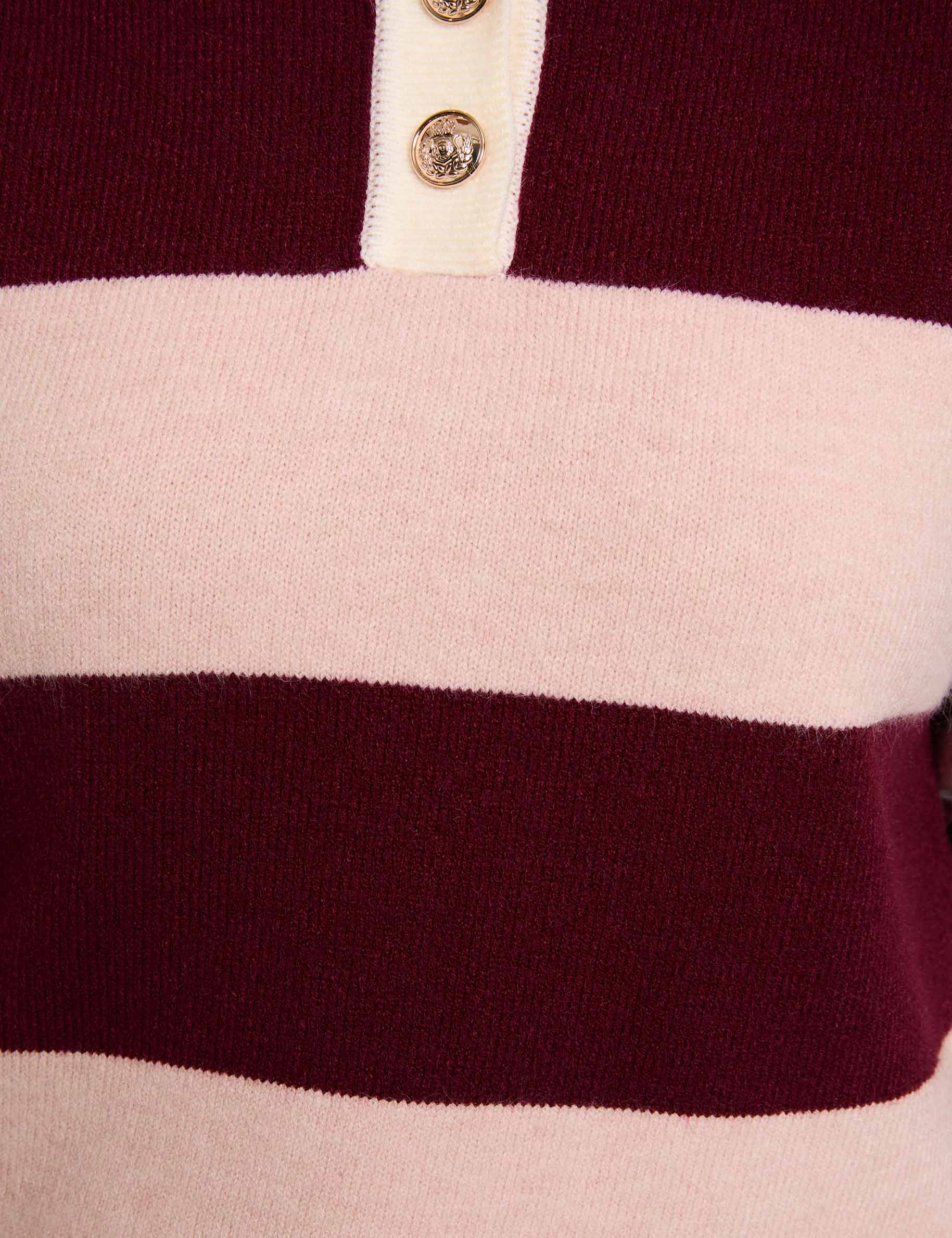 Pull col &agrave; revers bordeaux femme