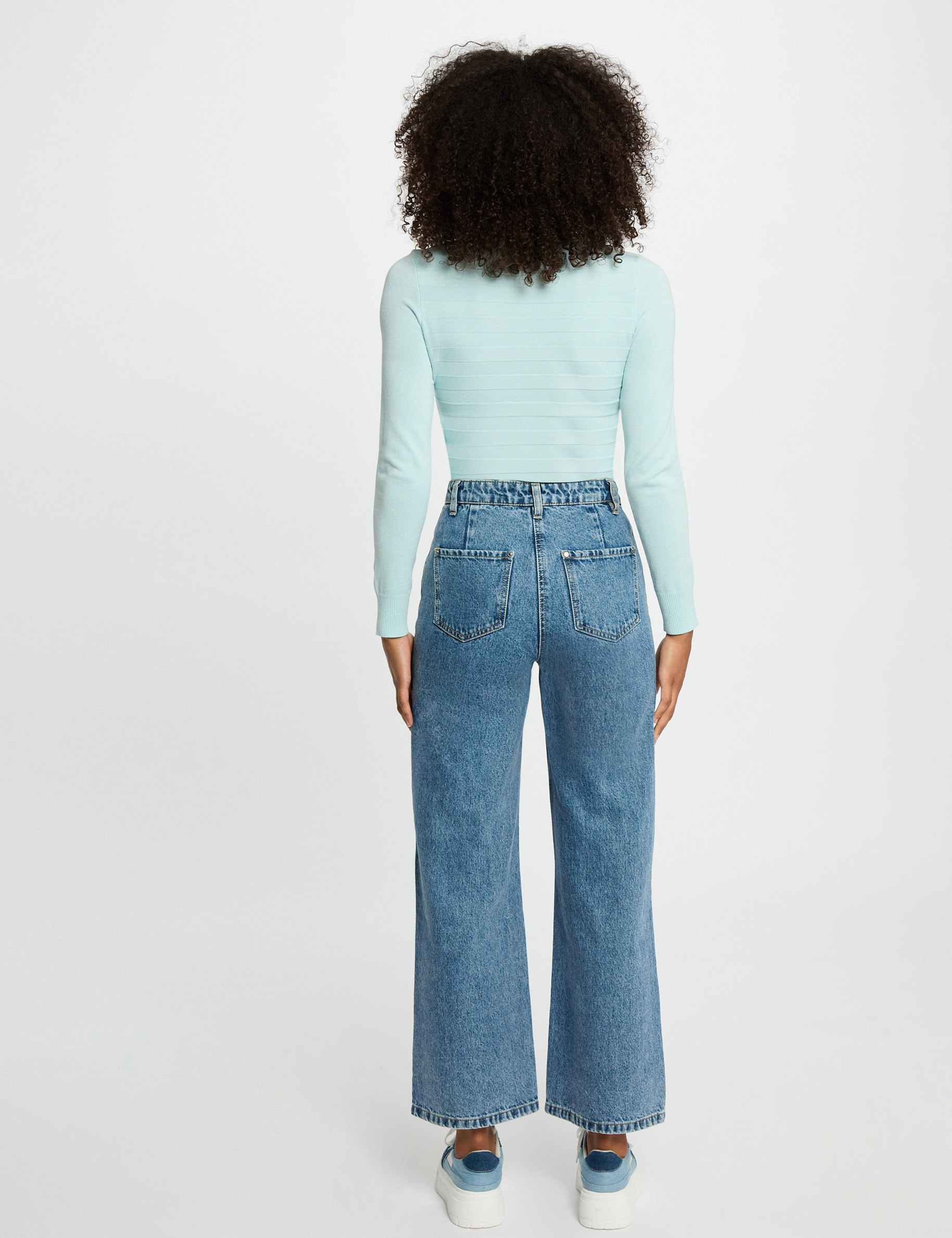 Pull col roulé bleu ciel femme